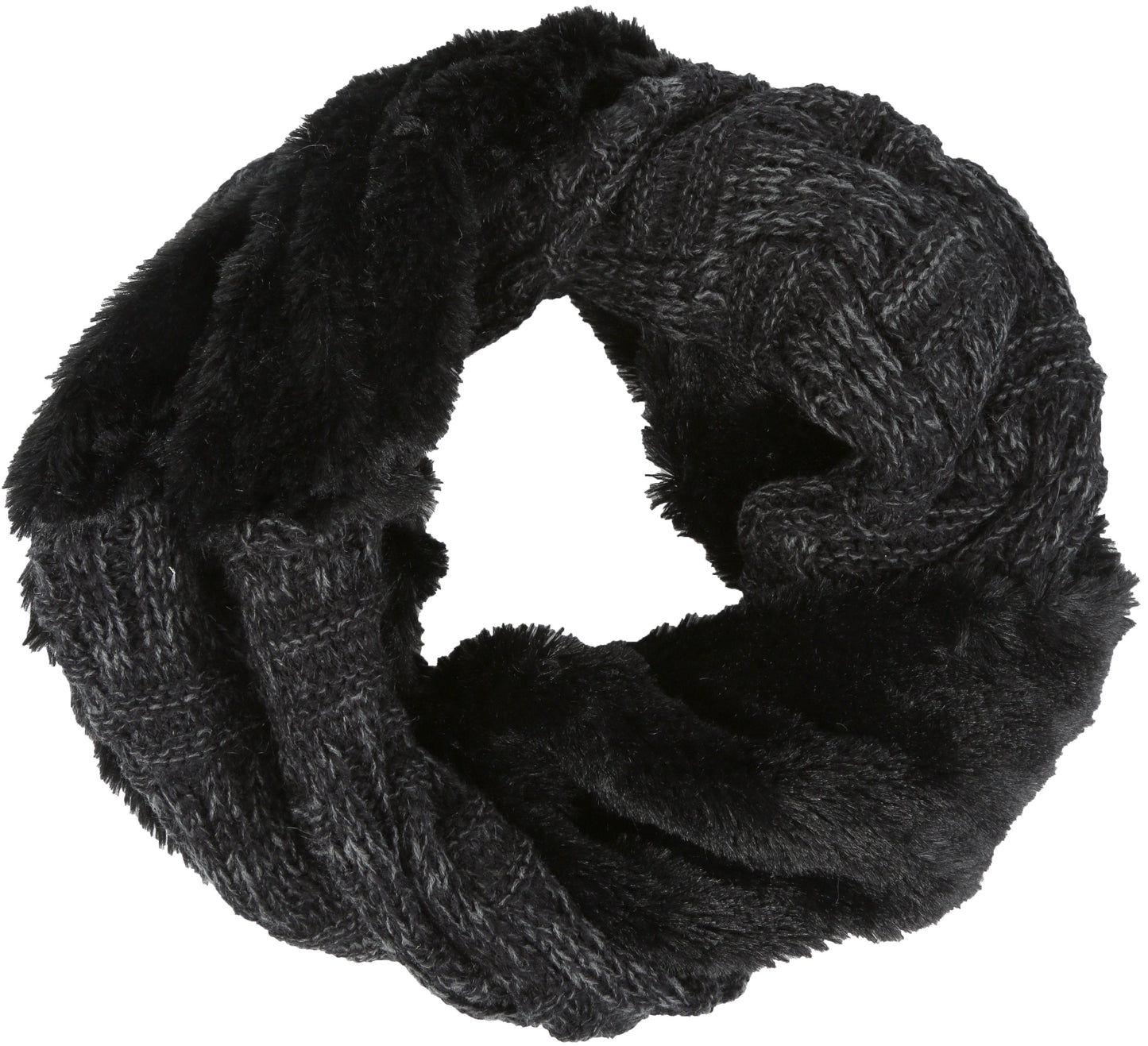Sakkas Dalien Short Length Two Sided Faux Fur Ribbed Cable Knit Infinity Scarf - Concordia Style Boutique