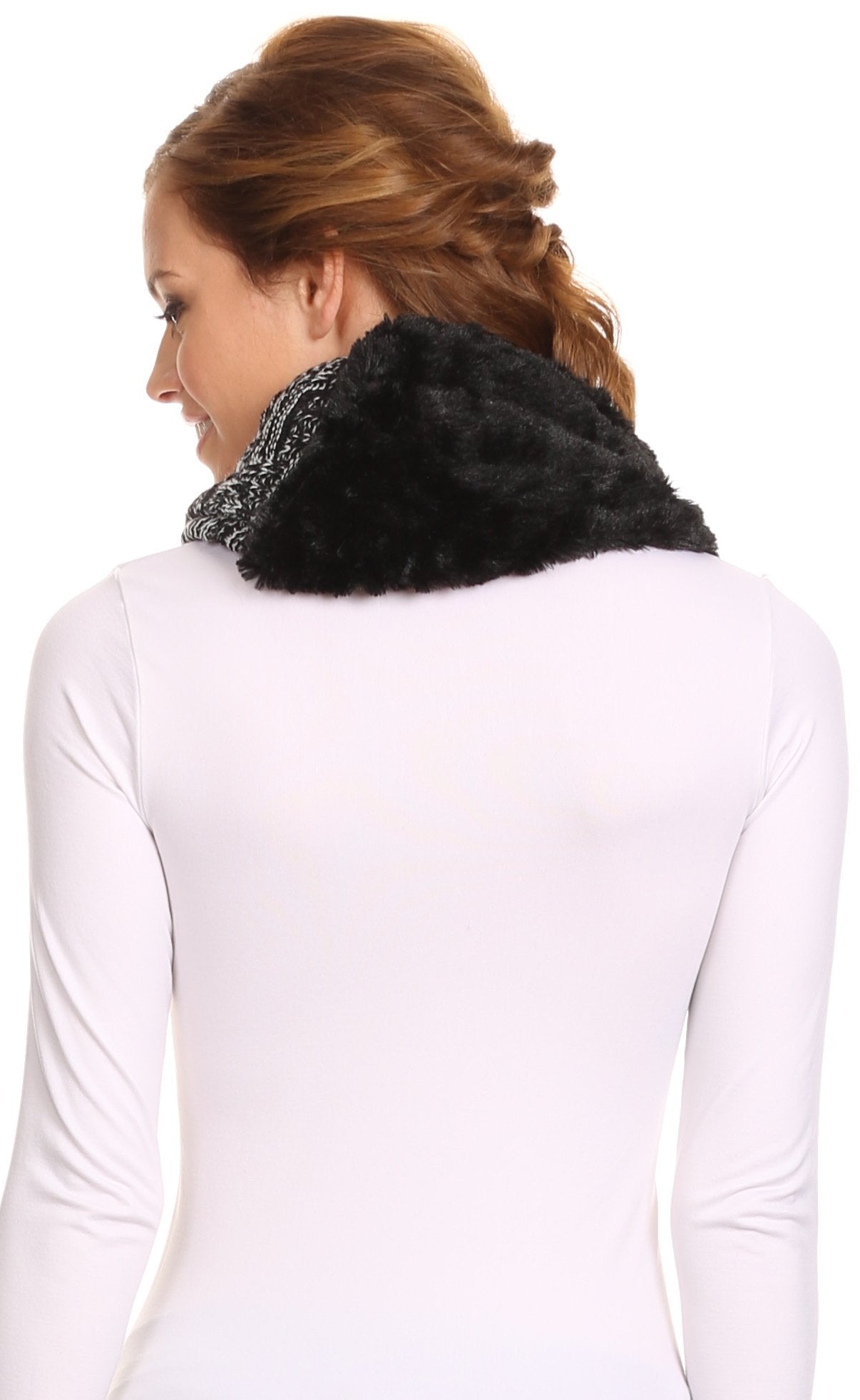 Sakkas Dalien Short Length Two Sided Faux Fur Ribbed Cable Knit Infinity Scarf - Concordia Style Boutique