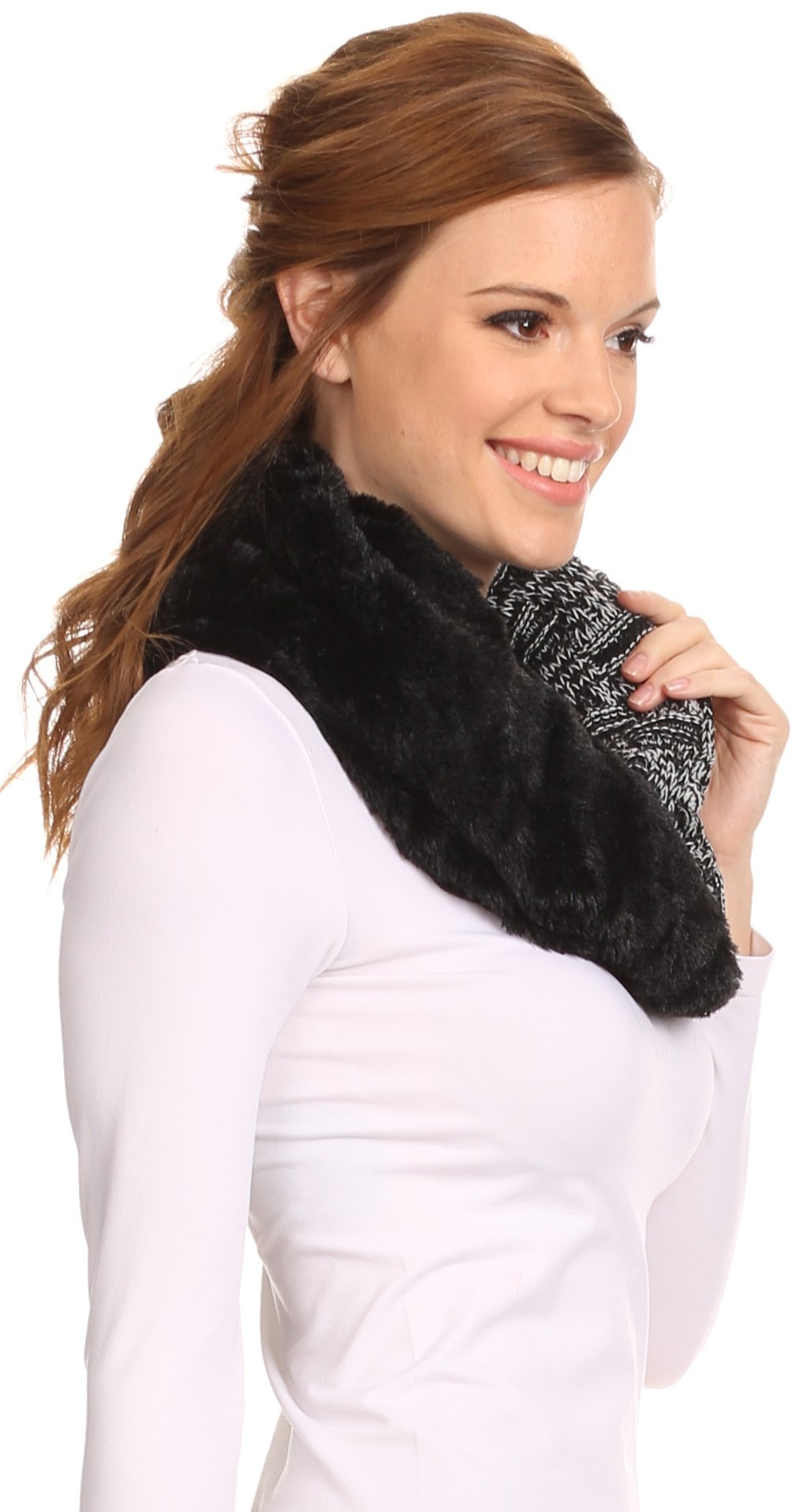 Sakkas Dalien Short Length Two Sided Faux Fur Ribbed Cable Knit Infinity Scarf - Concordia Style Boutique