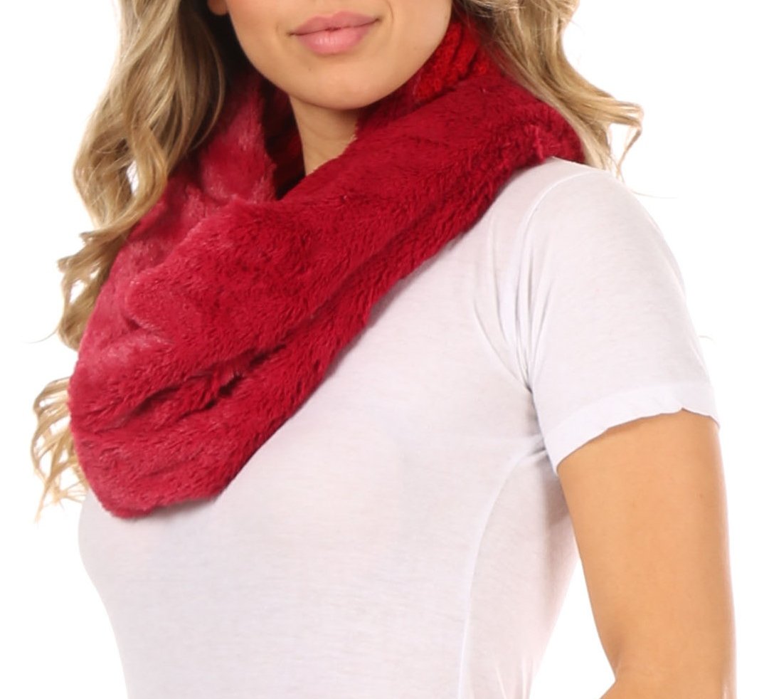 Sakkas Dalien Short Length Two Sided Faux Fur Ribbed Cable Knit Infinity Scarf - Concordia Style Boutique