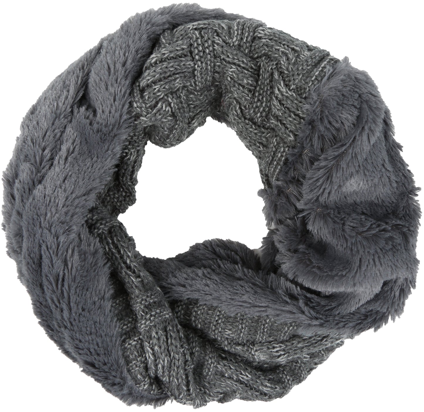 Sakkas Dalien Short Length Two Sided Faux Fur Ribbed Cable Knit Infinity Scarf - Concordia Style Boutique