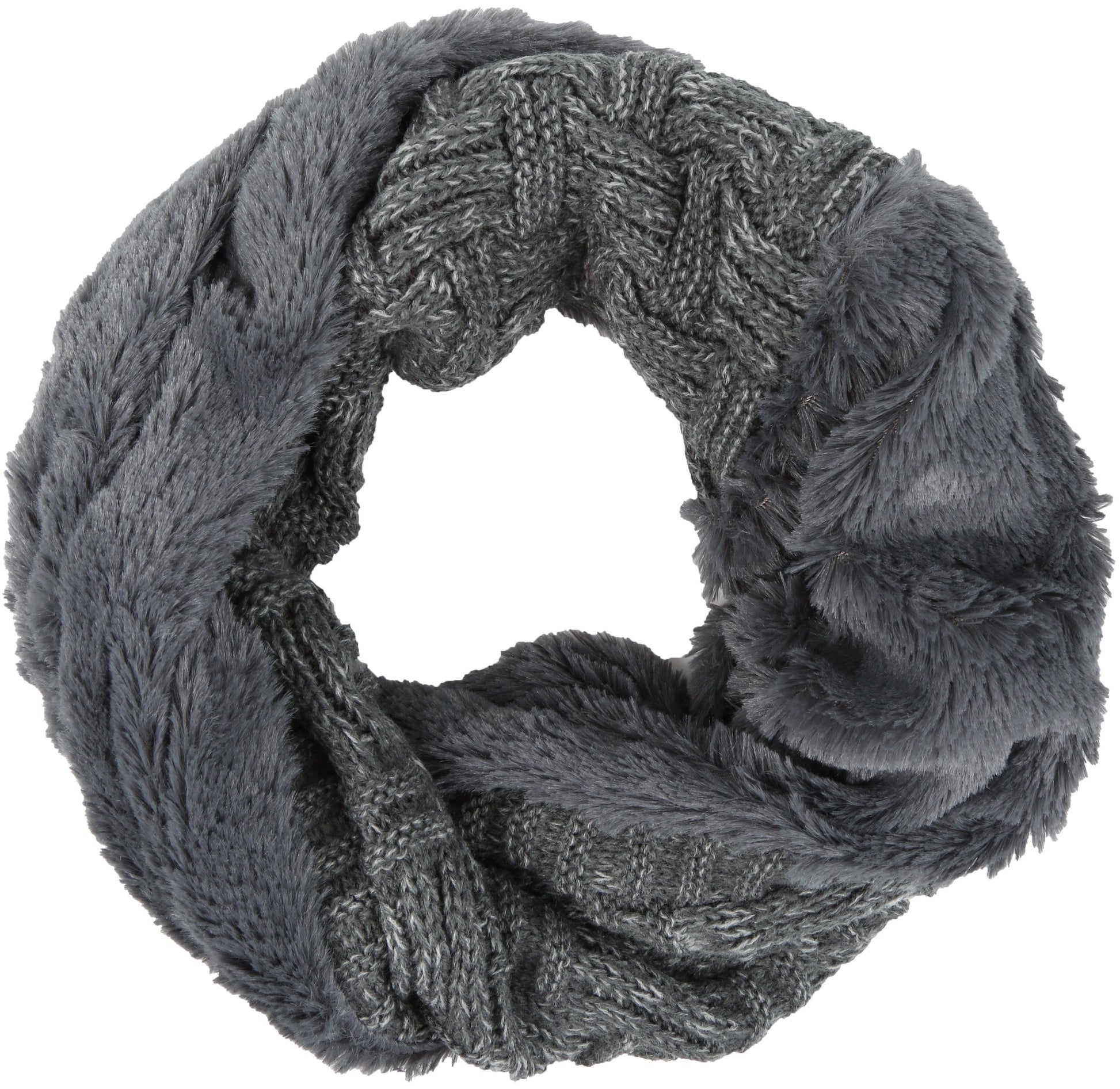 Sakkas Dalien Short Length Two Sided Faux Fur Ribbed Cable Knit Infinity Scarf - Concordia Style Boutique