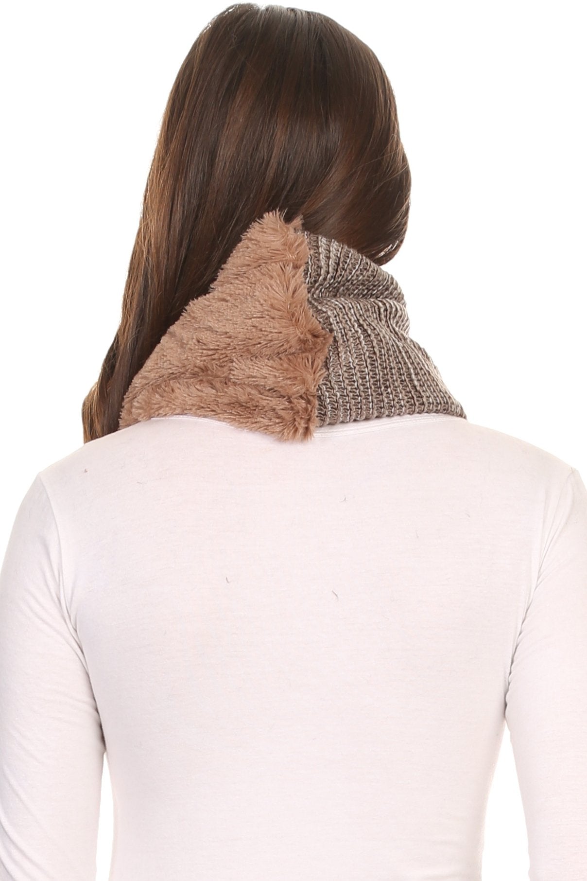 Sakkas Sele Short Two Textured Faux Fur Ribbed Knit Mixed Designed Infinity Scarf - Concordia Style Boutique