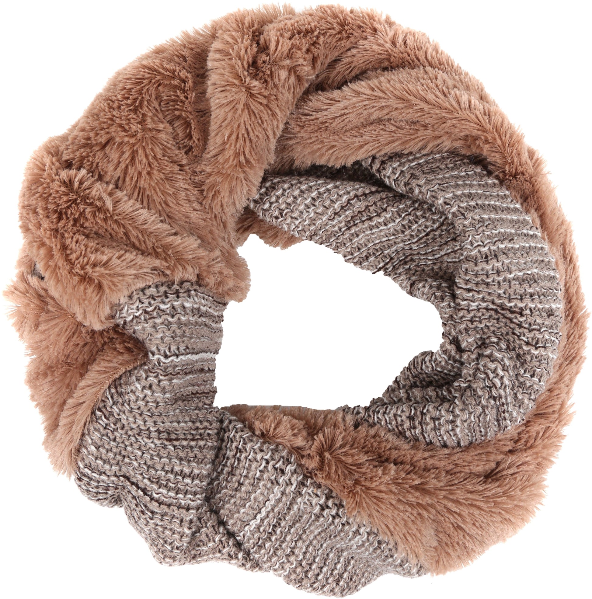 Sakkas Sele Short Two Textured Faux Fur Ribbed Knit Mixed Designed Infinity Scarf - Concordia Style Boutique