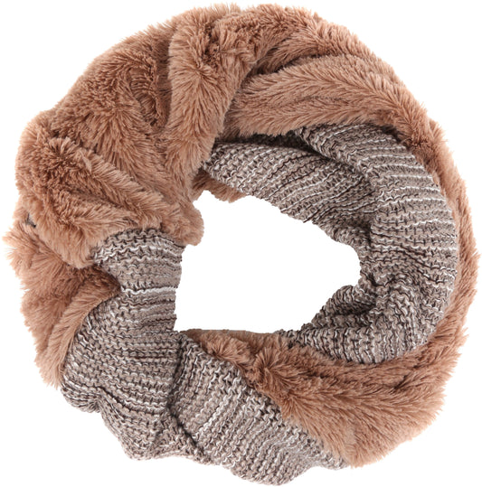 Sakkas Sele Short Two Textured Faux Fur Ribbed Knit Mixed Designed Infinity Scarf - Concordia Style Boutique