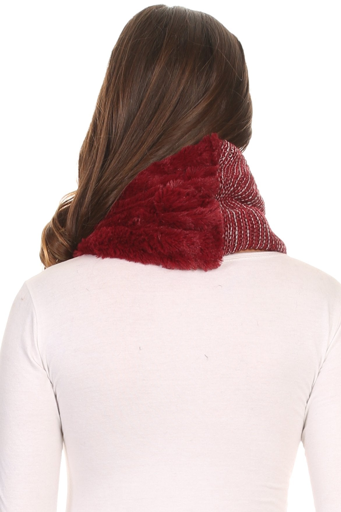 Sakkas Sele Short Two Textured Faux Fur Ribbed Knit Mixed Designed Infinity Scarf - Concordia Style Boutique