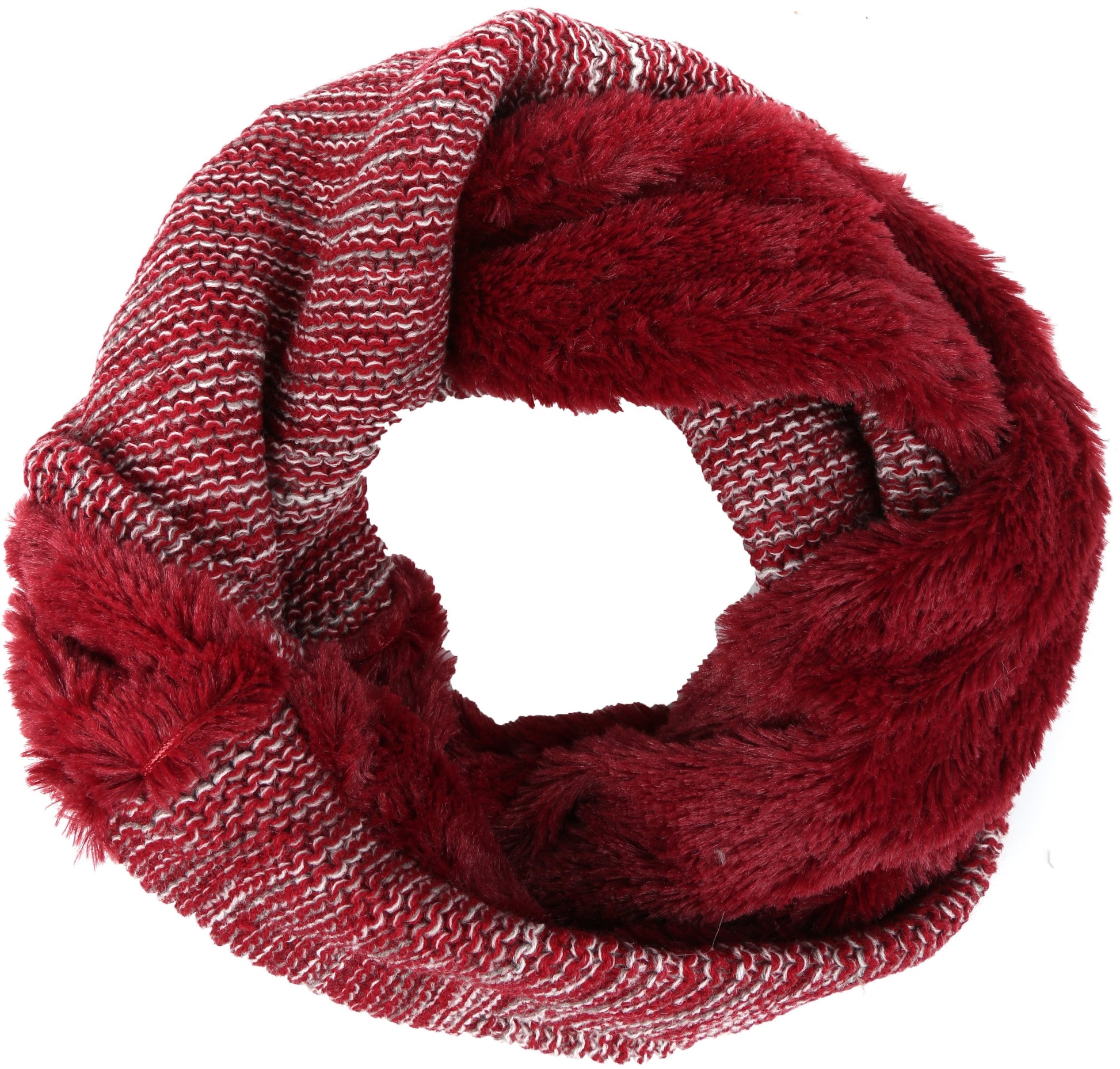 Sakkas Sele Short Two Textured Faux Fur Ribbed Knit Mixed Designed Infinity Scarf - Concordia Style Boutique
