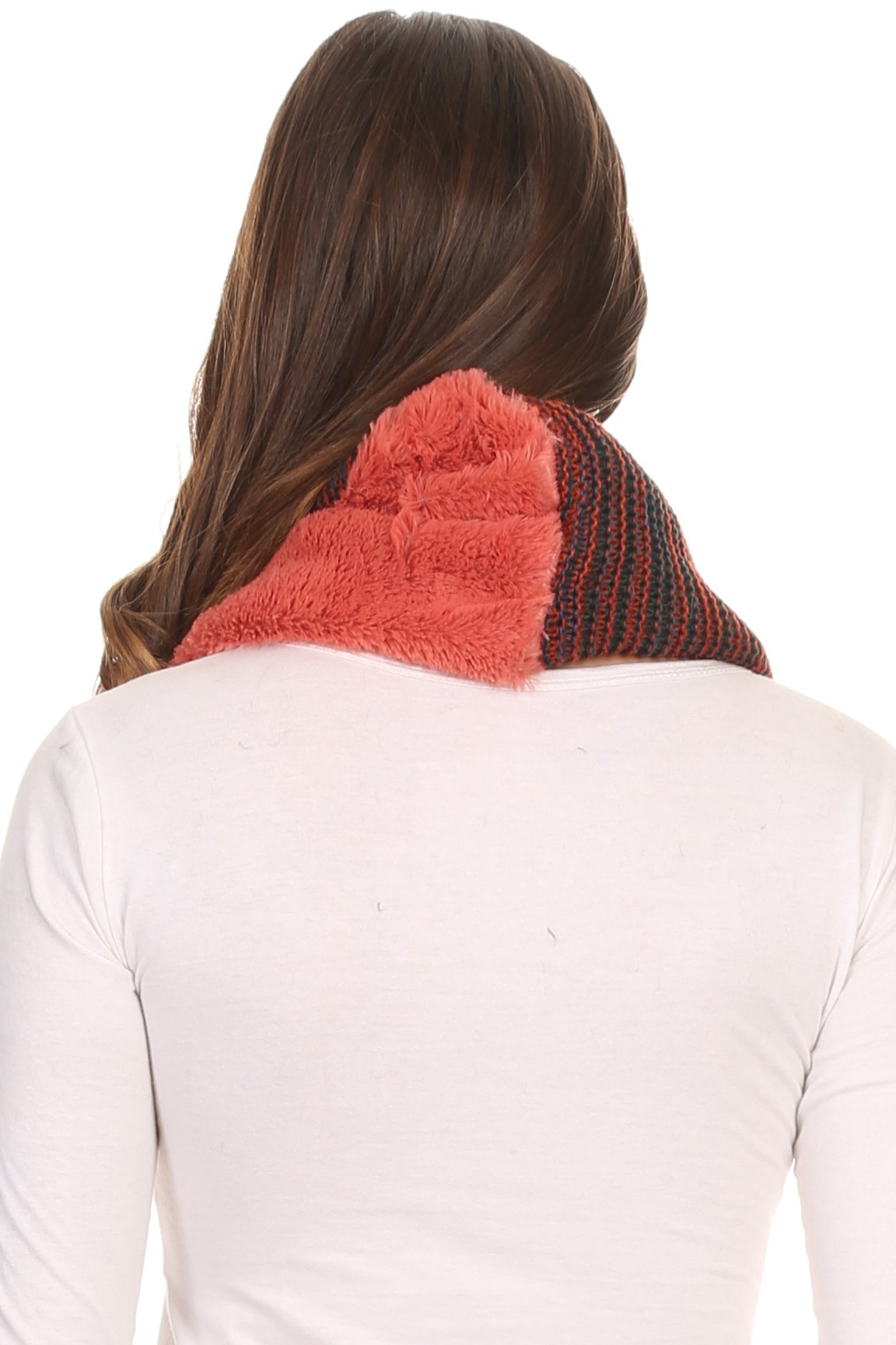 Sakkas Sele Short Two Textured Faux Fur Ribbed Knit Mixed Designed Infinity Scarf - Concordia Style Boutique