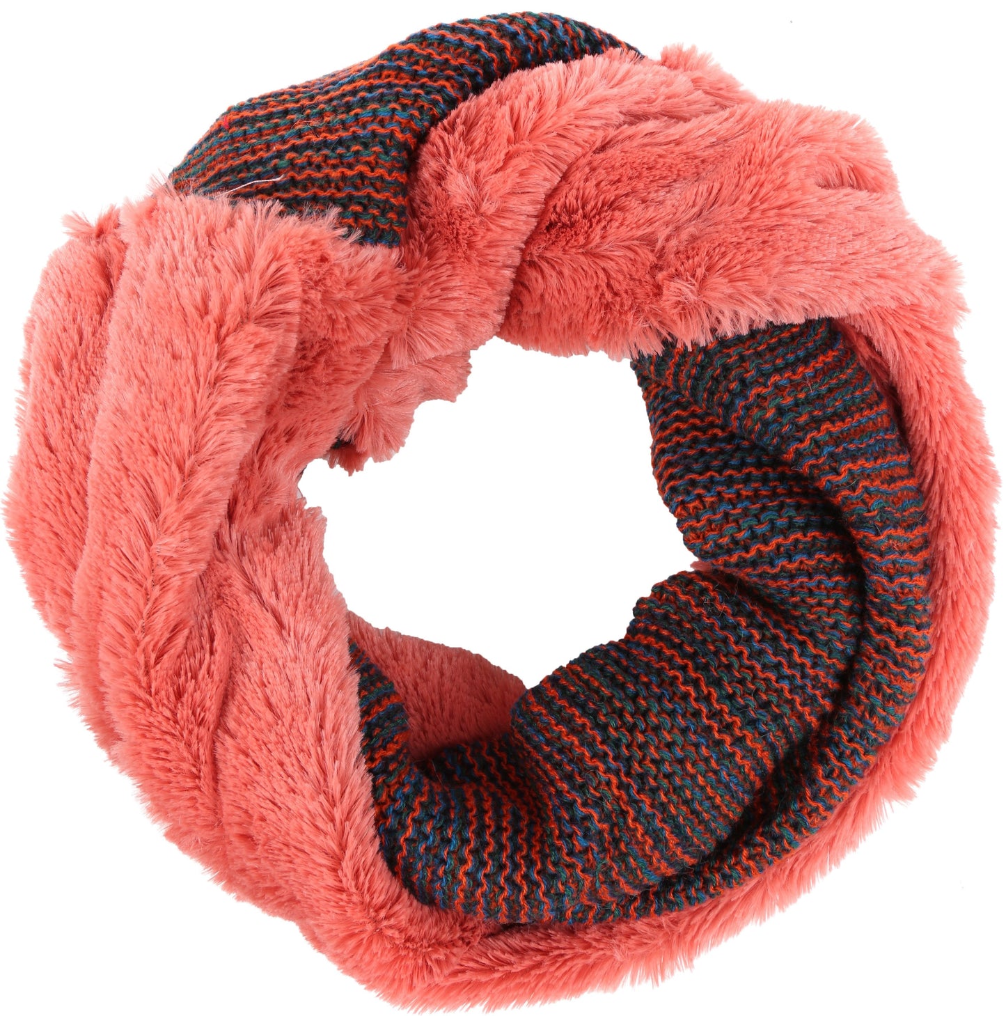 Sakkas Sele Short Two Textured Faux Fur Ribbed Knit Mixed Designed Infinity Scarf - Concordia Style Boutique