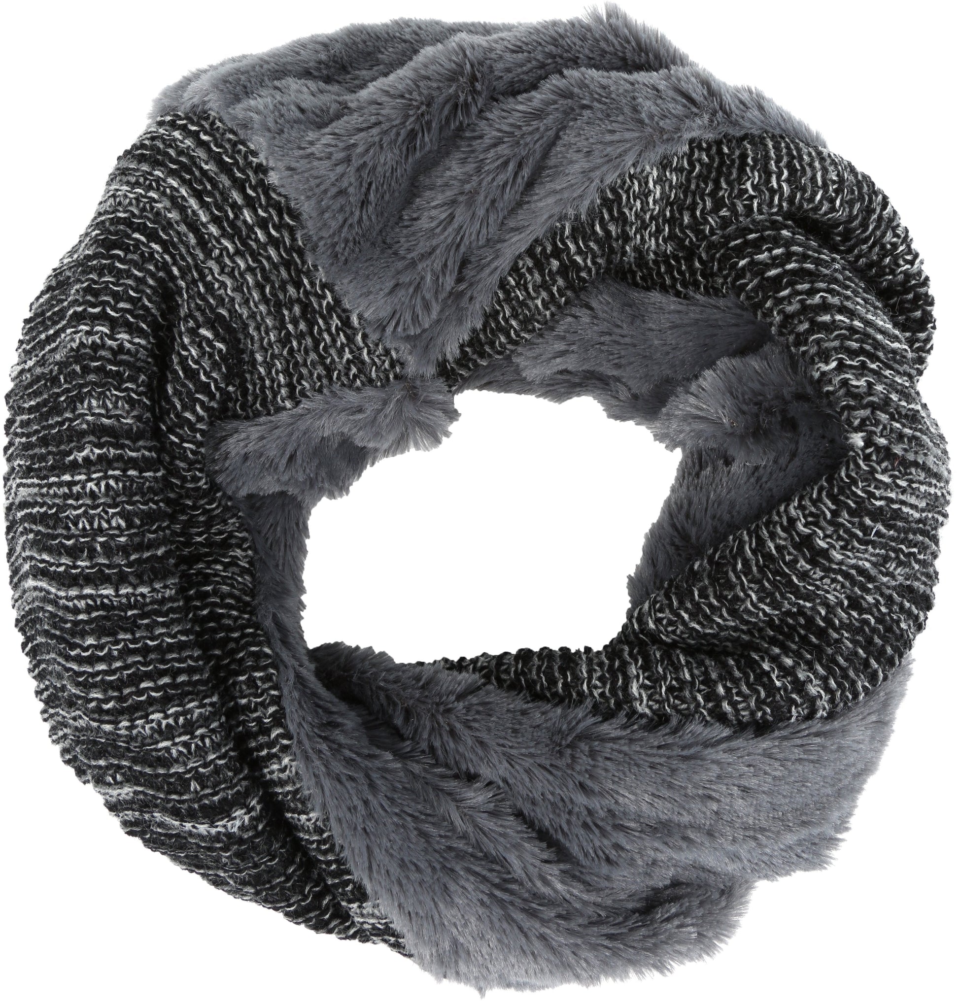 Sakkas Sele Short Two Textured Faux Fur Ribbed Knit Mixed Designed Infinity Scarf - Concordia Style Boutique