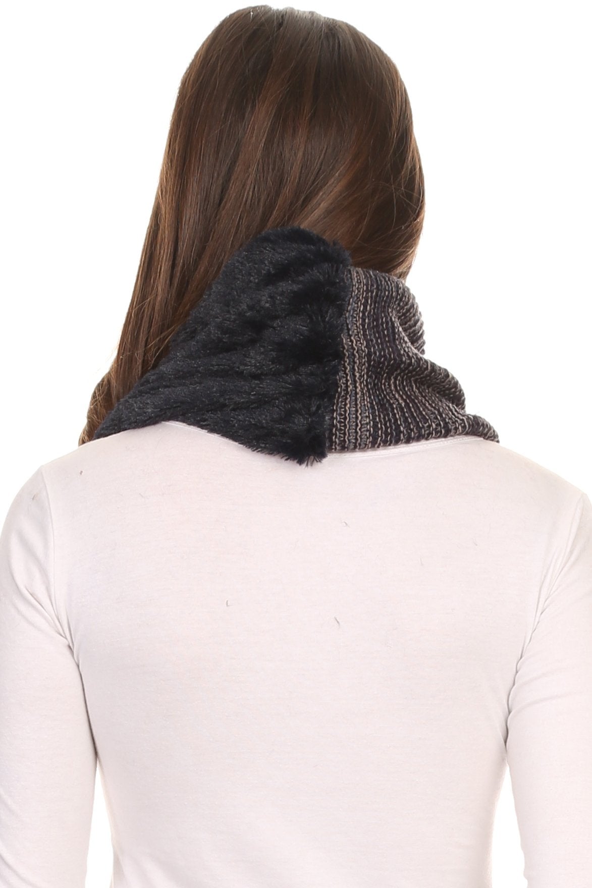 Sakkas Sele Short Two Textured Faux Fur Ribbed Knit Mixed Designed Infinity Scarf - Concordia Style Boutique