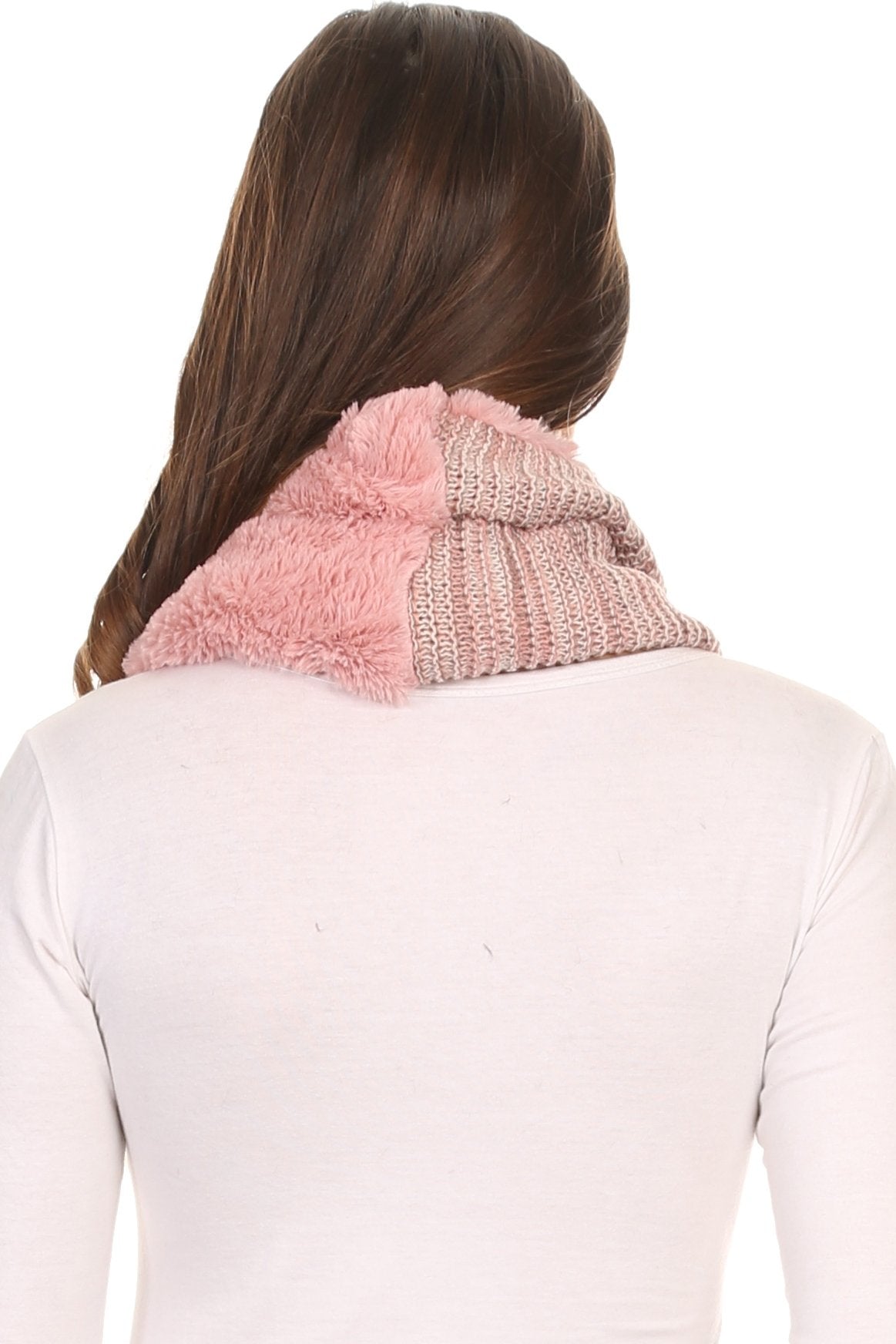 Sakkas Sele Short Two Textured Faux Fur Ribbed Knit Mixed Designed Infinity Scarf - Concordia Style Boutique