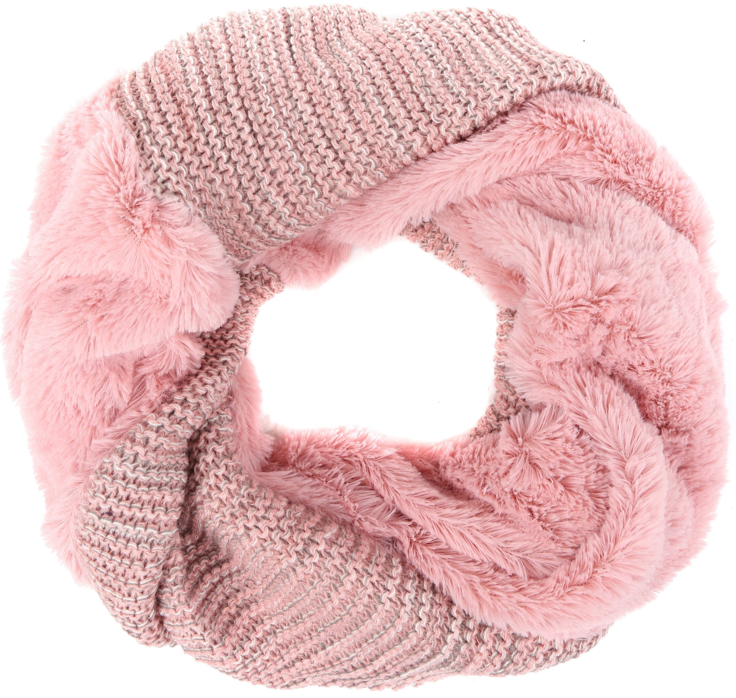 Sakkas Sele Short Two Textured Faux Fur Ribbed Knit Mixed Designed Infinity Scarf - Concordia Style Boutique