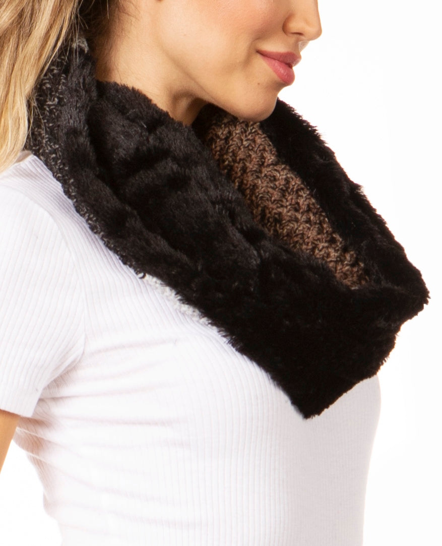 Sakkas Julie Short Wrap Around Two Sided Faux Fur And Ribbed Knit Infinity Scarf - Concordia Style Boutique