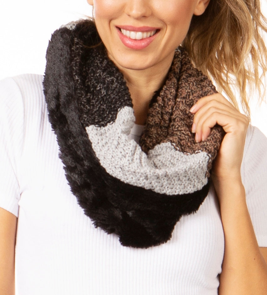 Sakkas Julie Short Wrap Around Two Sided Faux Fur And Ribbed Knit Infinity Scarf - Concordia Style Boutique