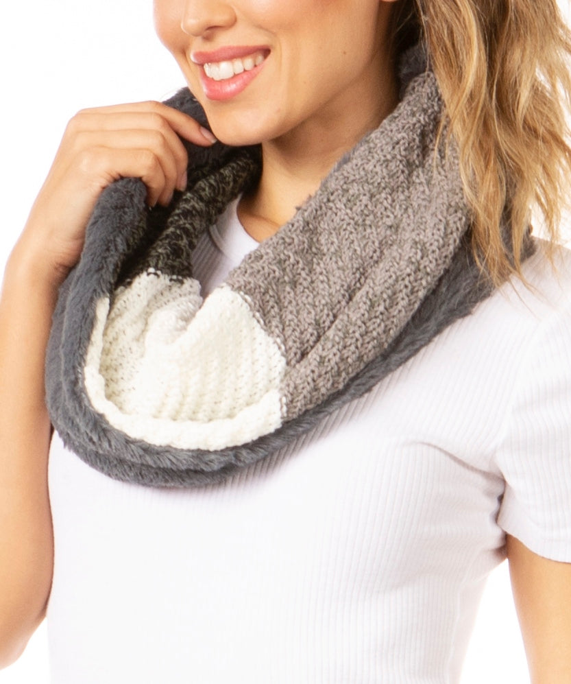 Sakkas Julie Short Wrap Around Two Sided Faux Fur And Ribbed Knit Infinity Scarf - Concordia Style Boutique