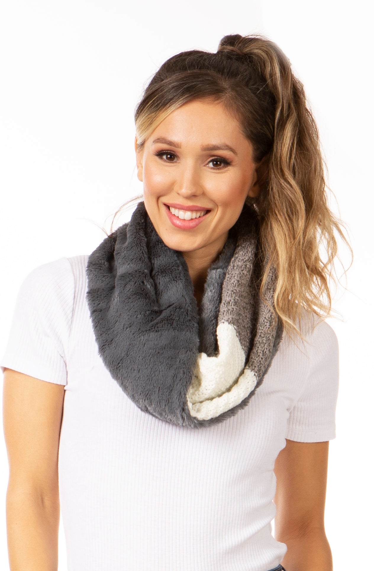 Sakkas Julie Short Wrap Around Two Sided Faux Fur And Ribbed Knit Infinity Scarf - Concordia Style Boutique