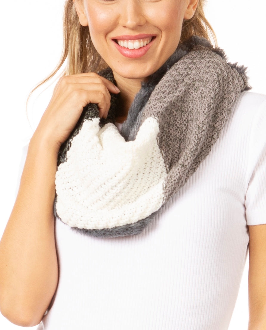 Sakkas Julie Short Wrap Around Two Sided Faux Fur And Ribbed Knit Infinity Scarf - Concordia Style Boutique