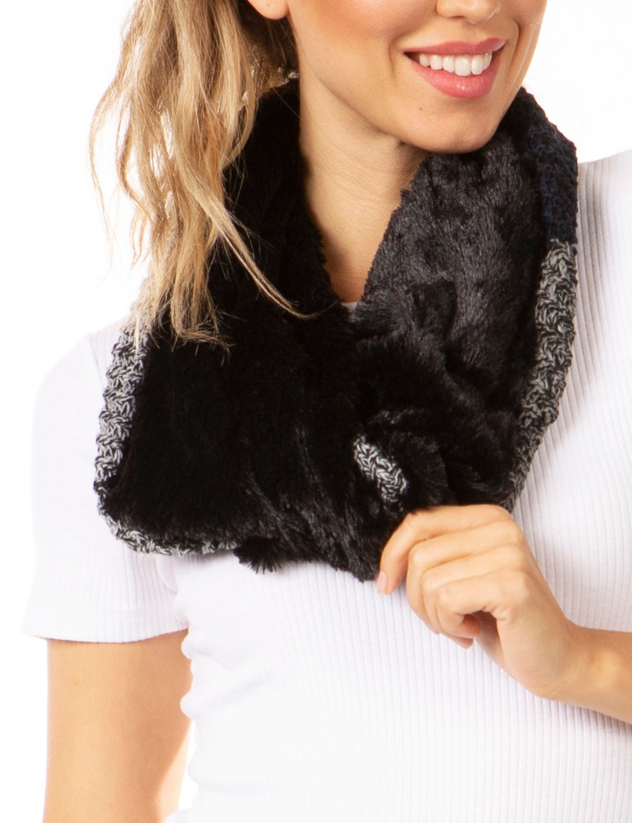 Sakkas Julie Short Wrap Around Two Sided Faux Fur And Ribbed Knit Infinity Scarf - Concordia Style Boutique