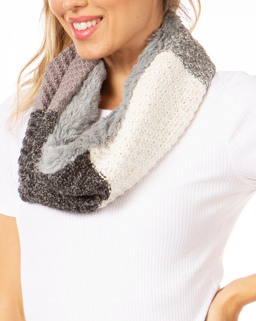 Sakkas Julie Short Wrap Around Two Sided Faux Fur And Ribbed Knit Infinity Scarf - Concordia Style Boutique