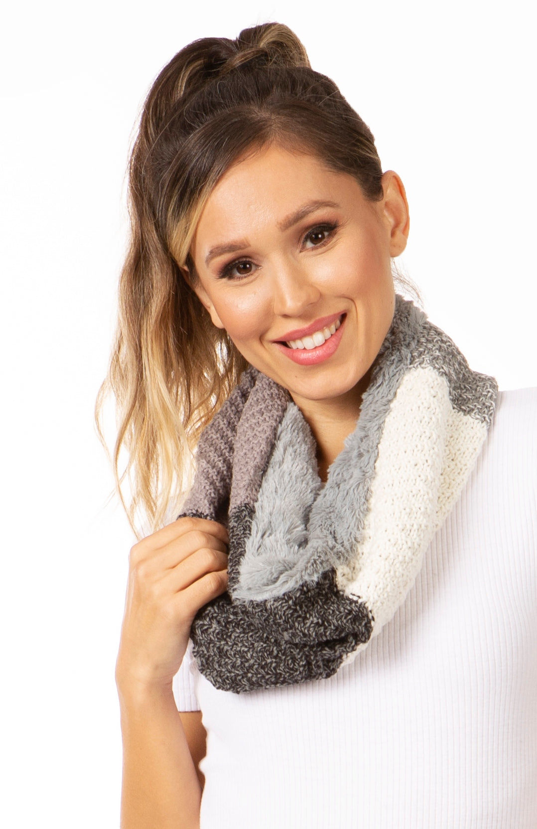 Sakkas Julie Short Wrap Around Two Sided Faux Fur And Ribbed Knit Infinity Scarf - Concordia Style Boutique
