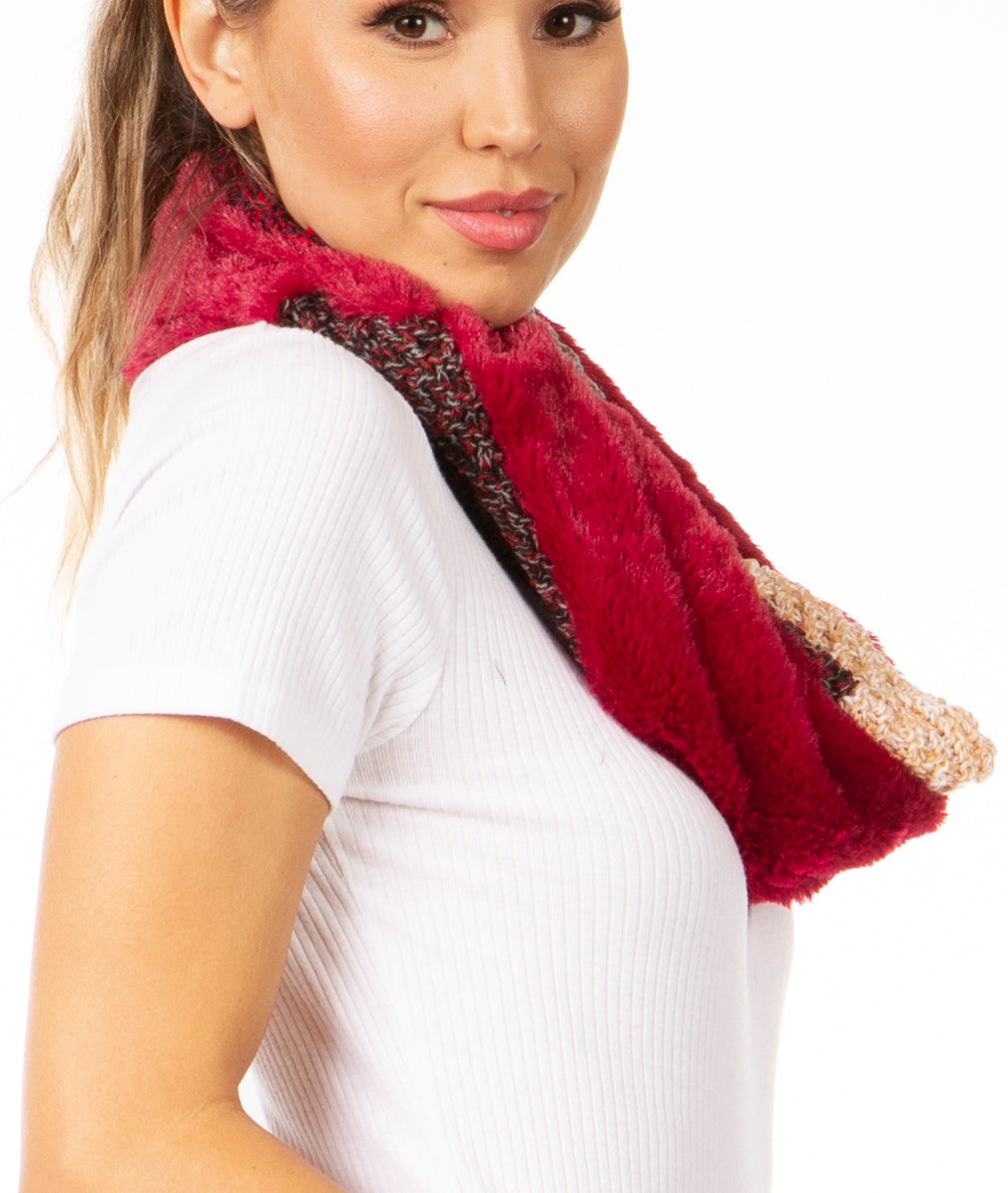 Sakkas Julie Short Wrap Around Two Sided Faux Fur And Ribbed Knit Infinity Scarf - Concordia Style Boutique
