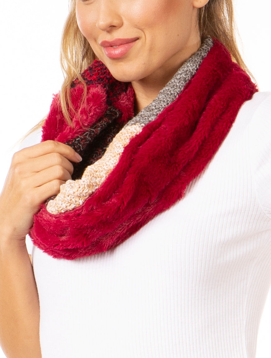 Sakkas Julie Short Wrap Around Two Sided Faux Fur And Ribbed Knit Infinity Scarf - Concordia Style Boutique