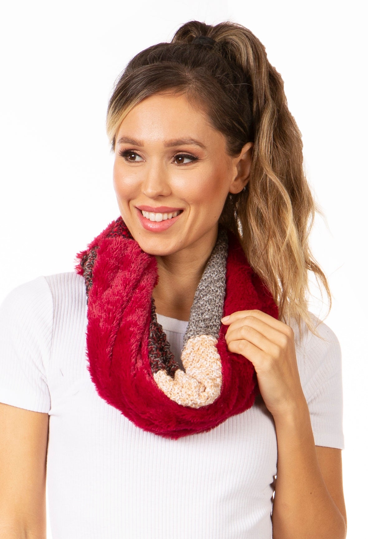 Sakkas Julie Short Wrap Around Two Sided Faux Fur And Ribbed Knit Infinity Scarf - Concordia Style Boutique