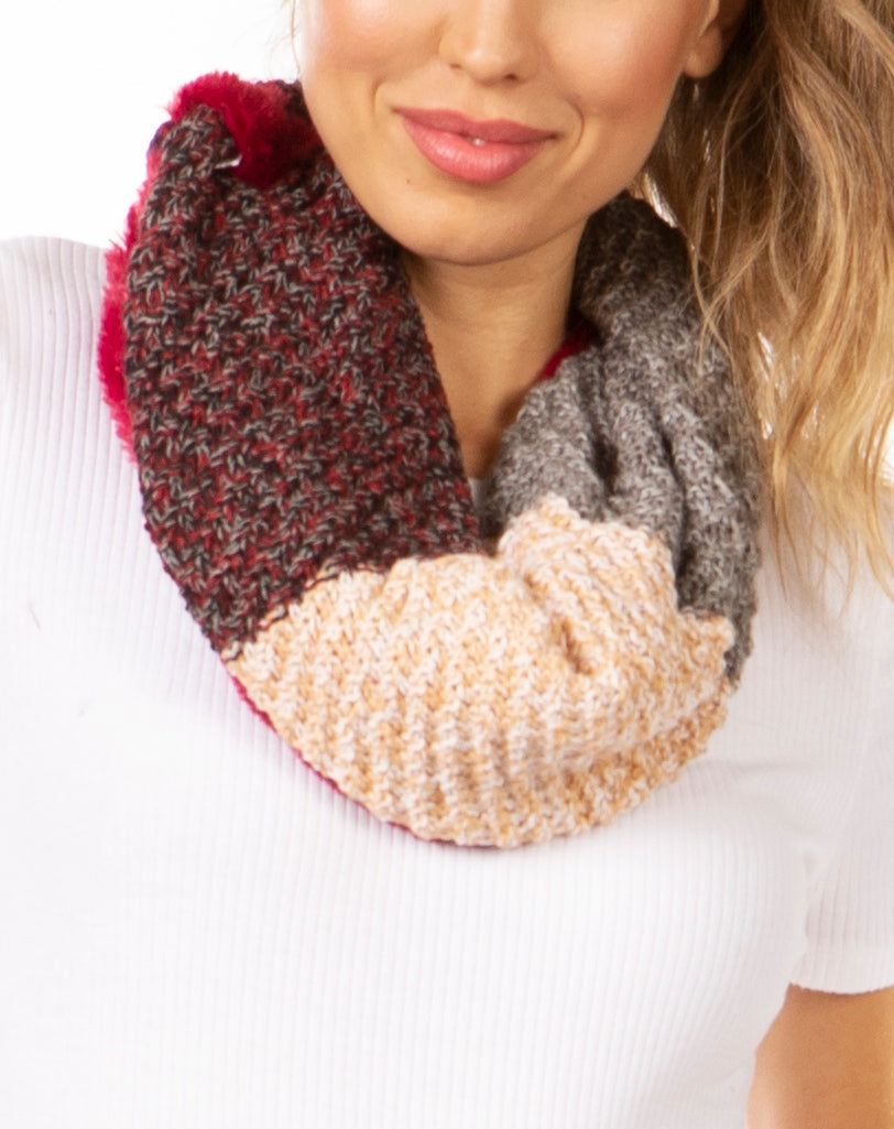 Sakkas Julie Short Wrap Around Two Sided Faux Fur And Ribbed Knit Infinity Scarf - Concordia Style Boutique