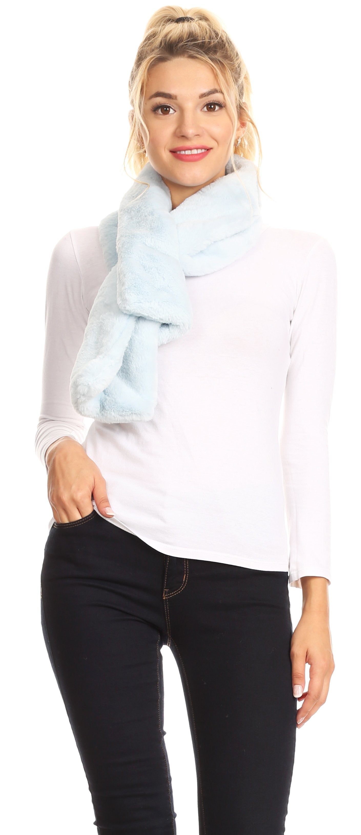 Sakkas Malen Long Rectangle Faux Fur Warm Soft Furry Wrap Around Loophole Scarf - Concordia Style Boutique