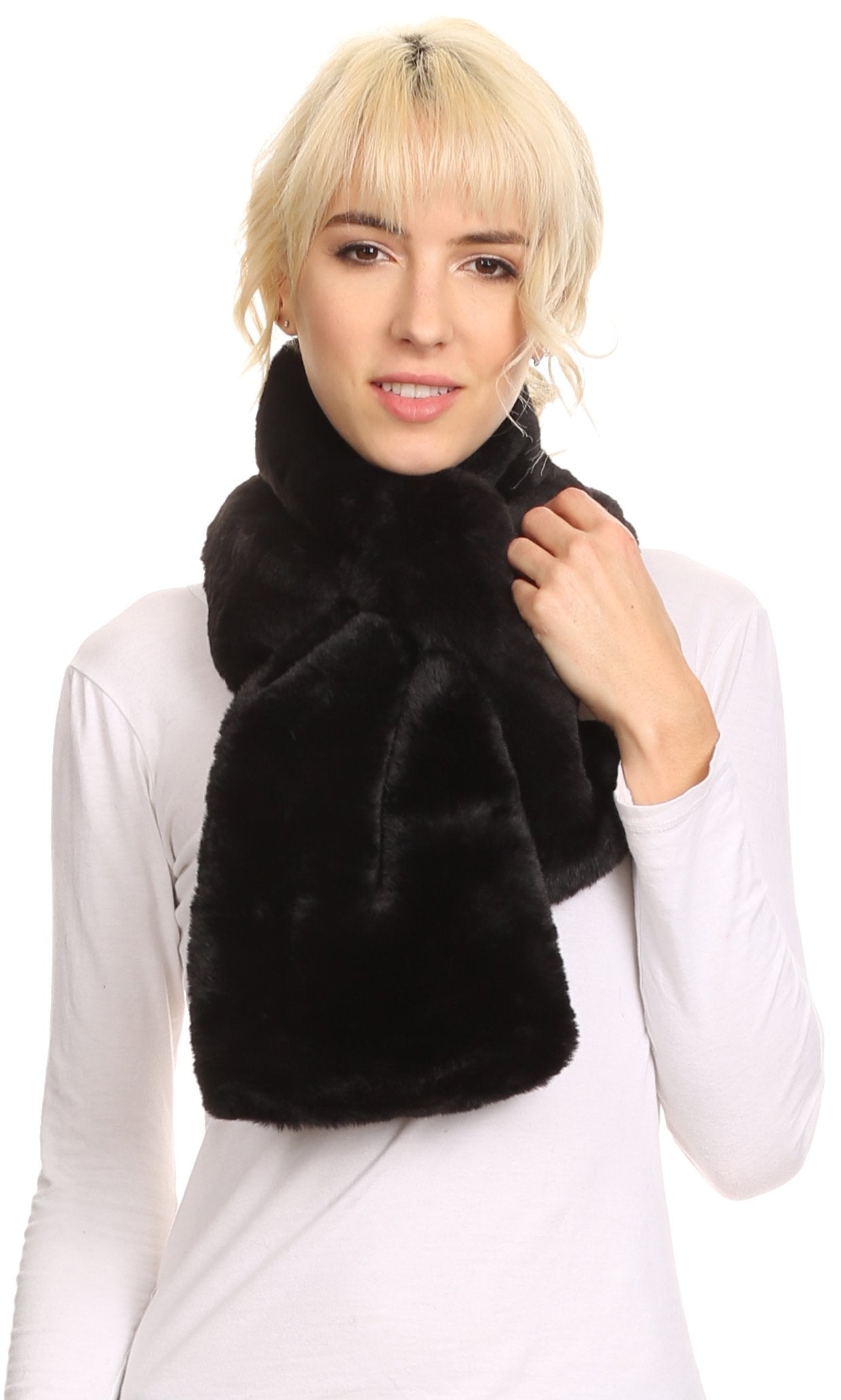 Sakkas Malen Long Rectangle Faux Fur Warm Soft Furry Wrap Around Loophole Scarf - Concordia Style Boutique