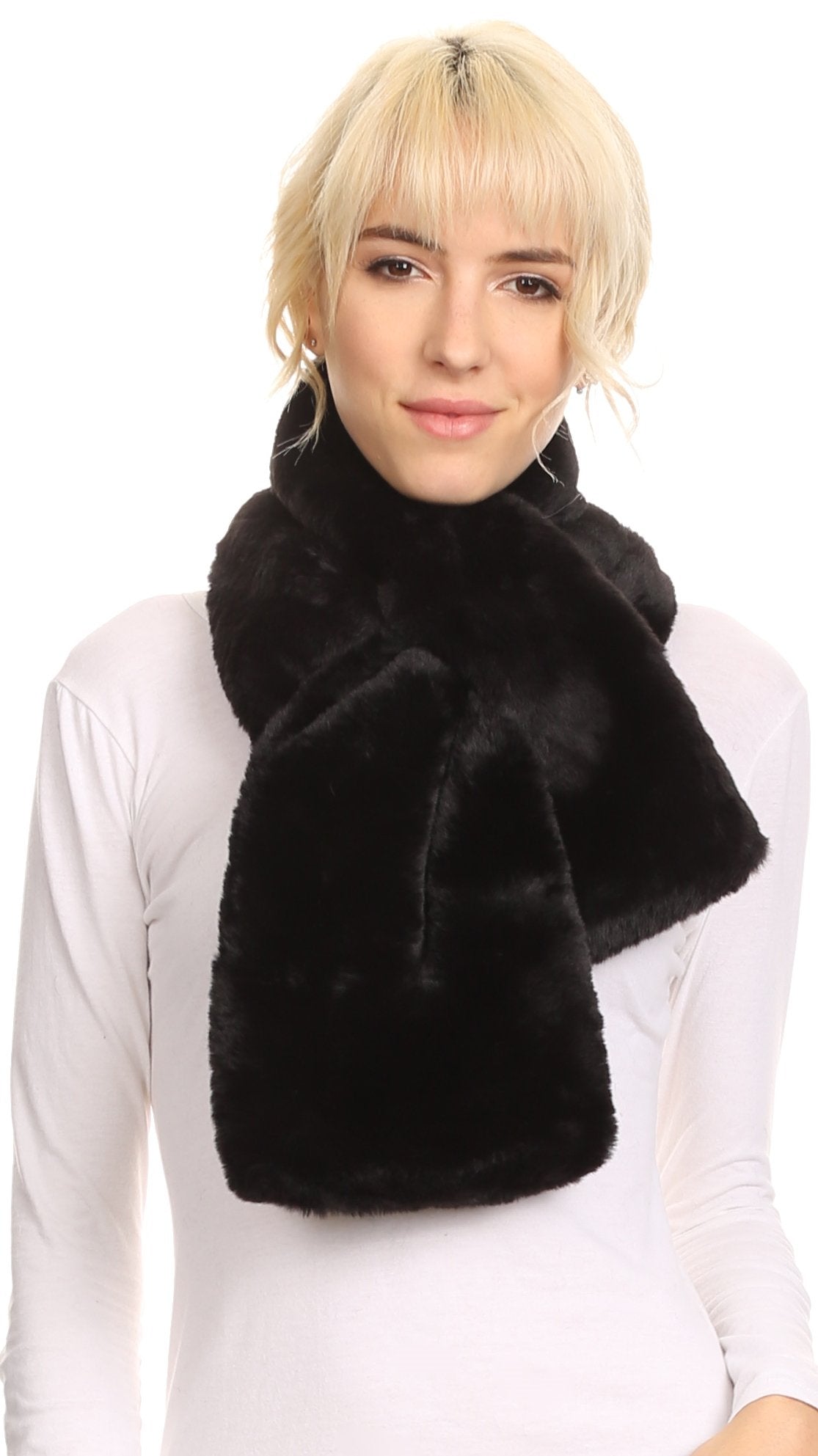 Sakkas Malen Long Rectangle Faux Fur Warm Soft Furry Wrap Around Loophole Scarf - Concordia Style Boutique