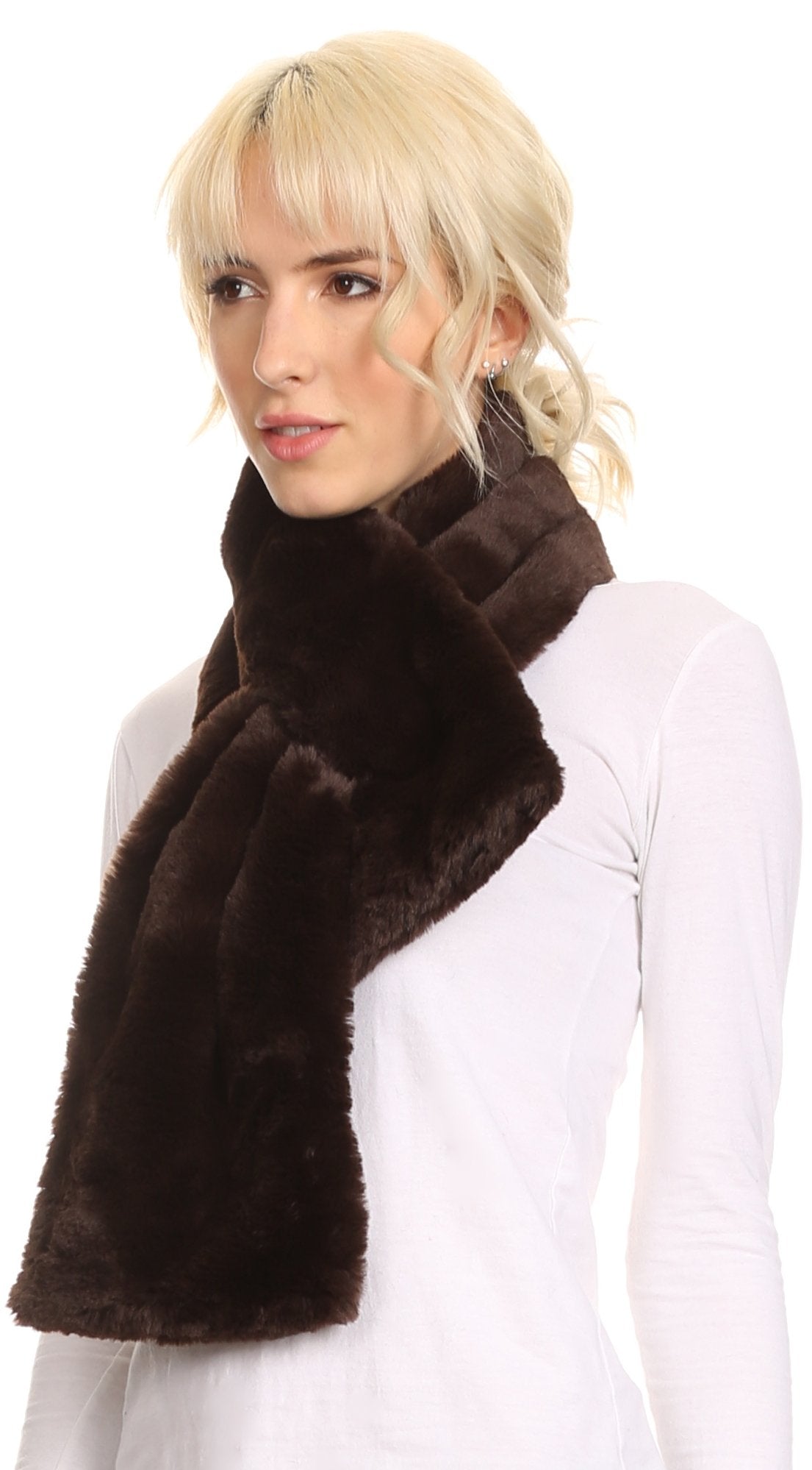 Sakkas Malen Long Rectangle Faux Fur Warm Soft Furry Wrap Around Loophole Scarf - Concordia Style Boutique