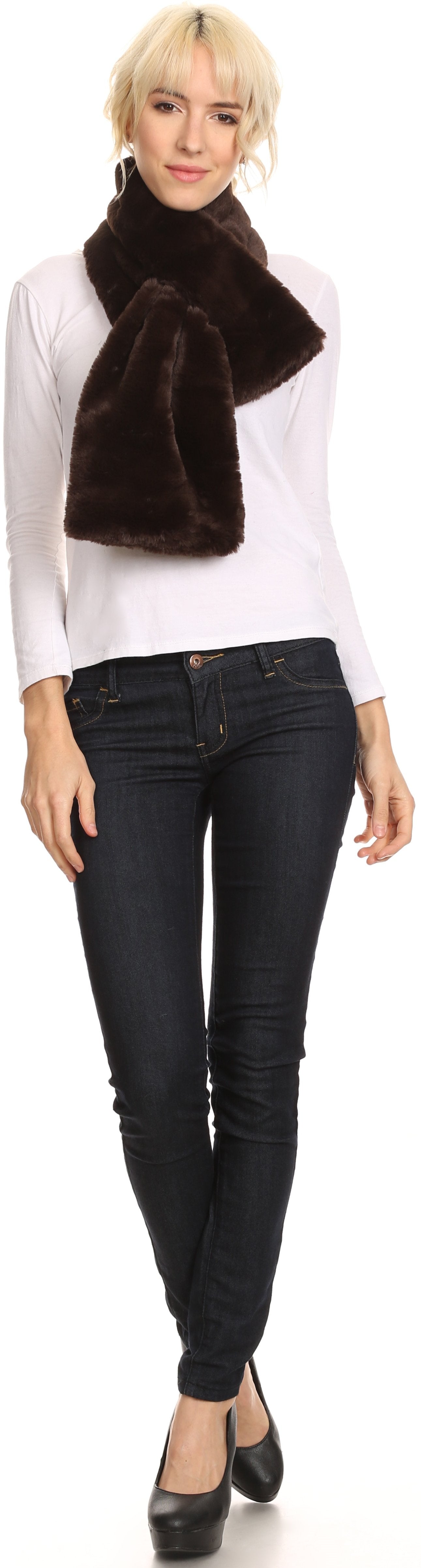 Sakkas Malen Long Rectangle Faux Fur Warm Soft Furry Wrap Around Loophole Scarf - Concordia Style Boutique