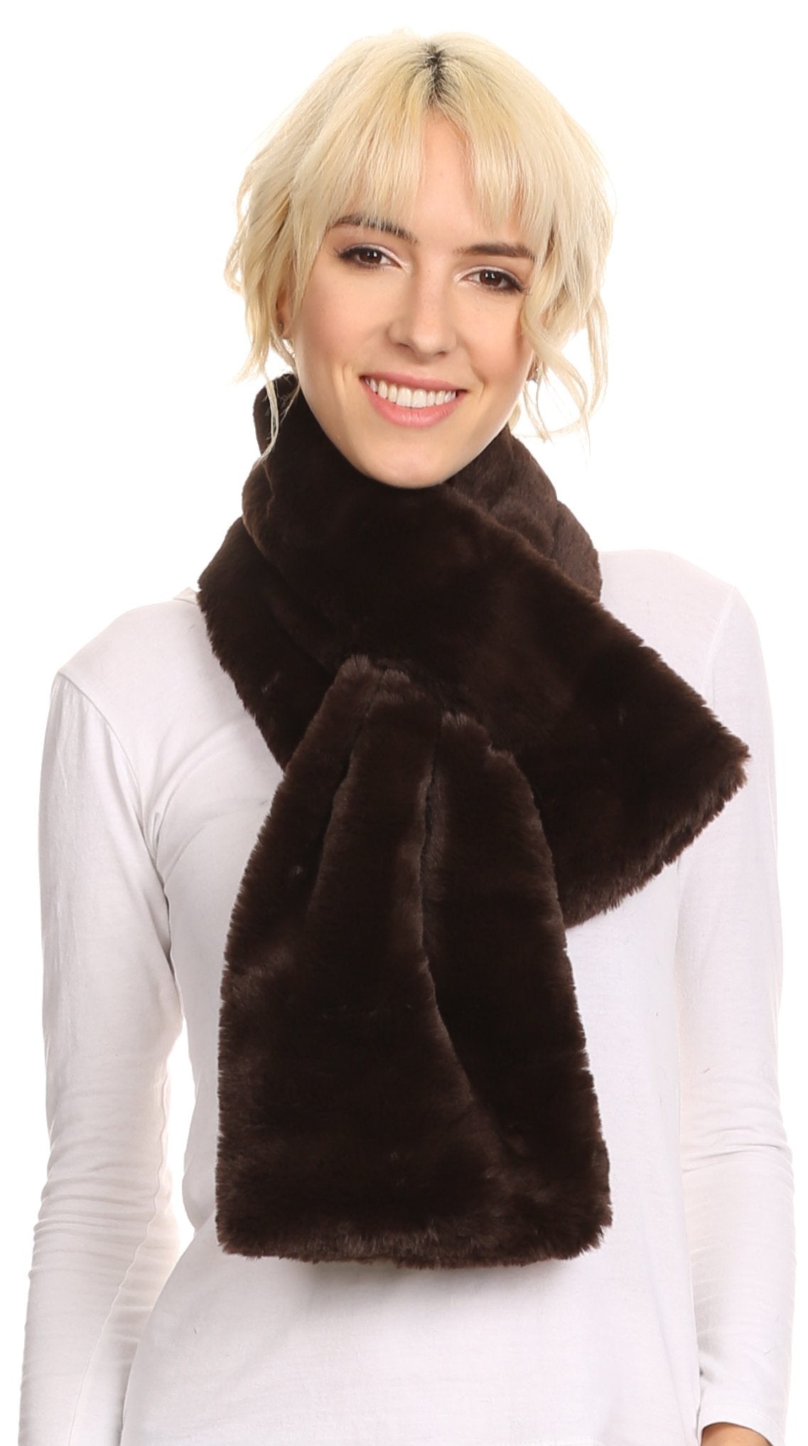 Sakkas Malen Long Rectangle Faux Fur Warm Soft Furry Wrap Around Loophole Scarf - Concordia Style Boutique