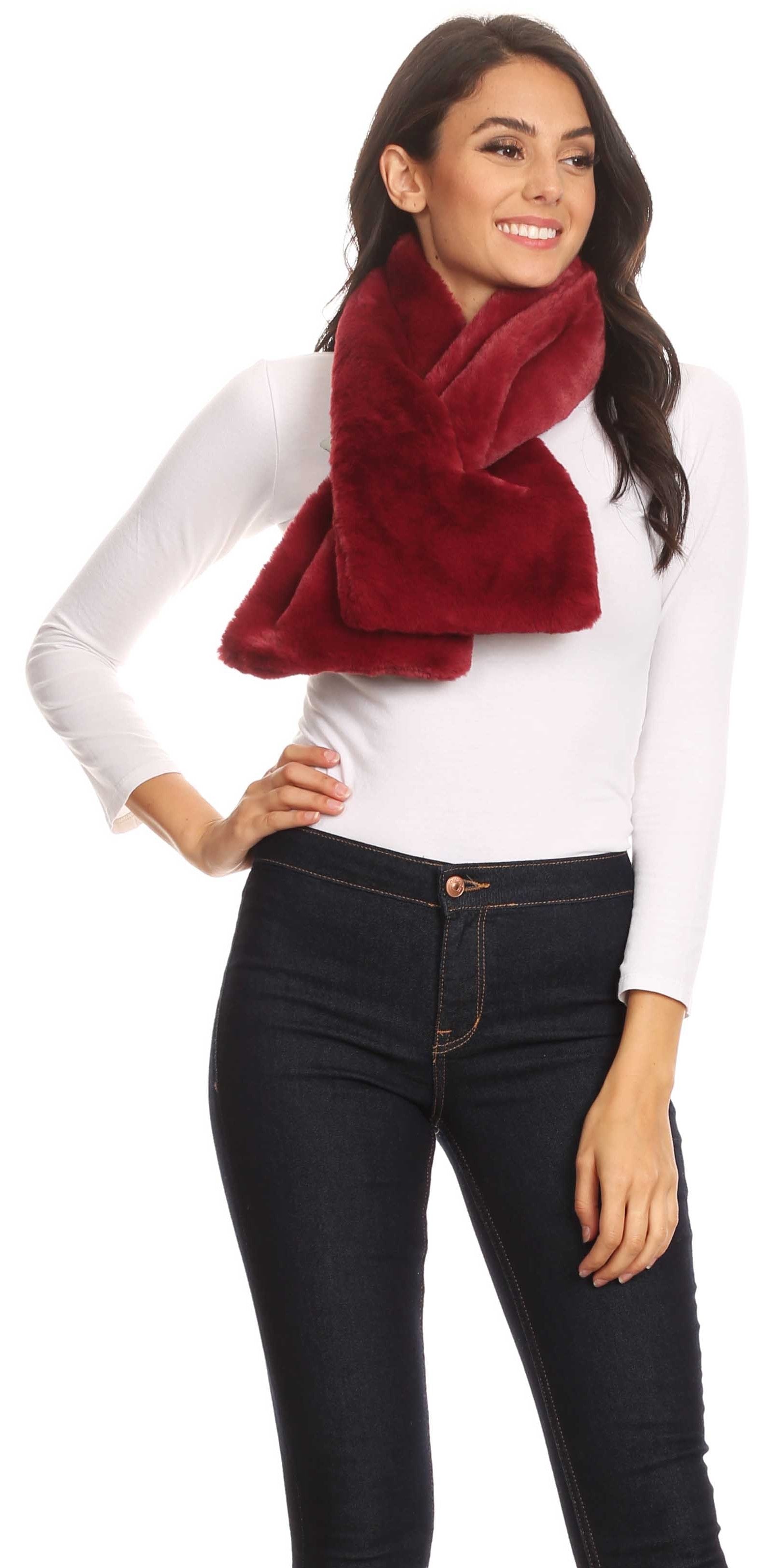 Sakkas Malen Long Rectangle Faux Fur Warm Soft Furry Wrap Around Loophole Scarf - Concordia Style Boutique