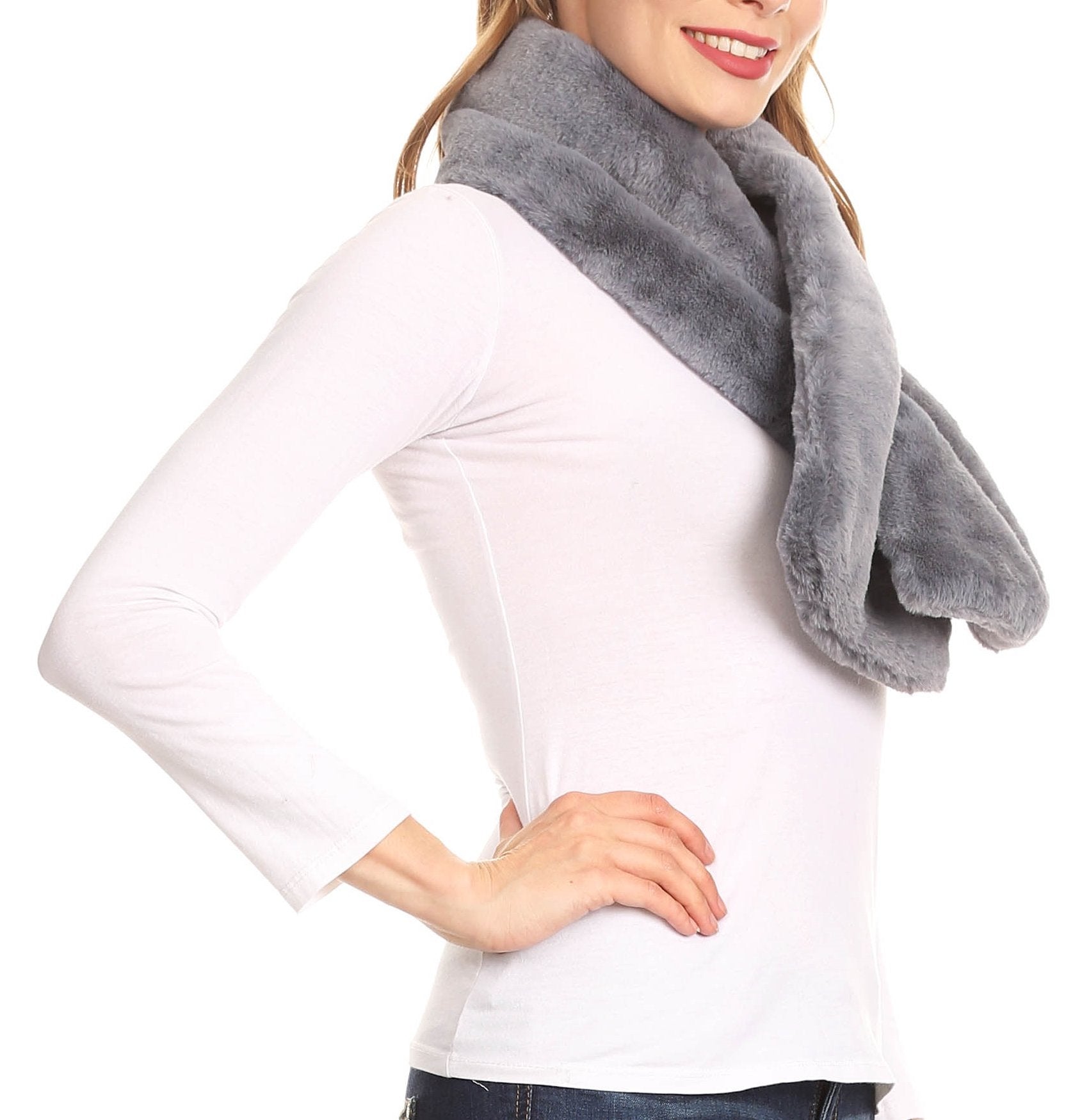 Sakkas Malen Long Rectangle Faux Fur Warm Soft Furry Wrap Around Loophole Scarf - Concordia Style Boutique
