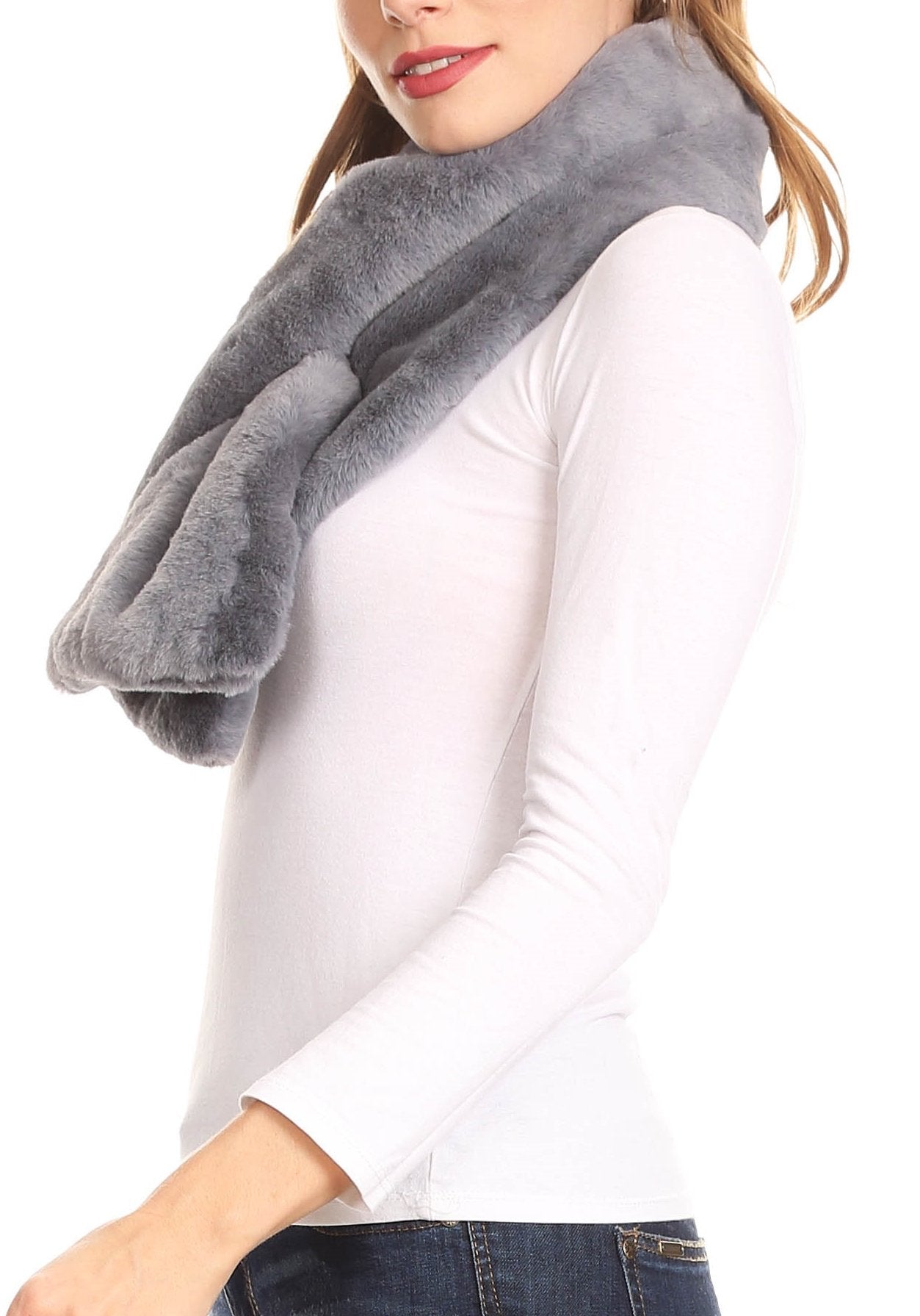 Sakkas Malen Long Rectangle Faux Fur Warm Soft Furry Wrap Around Loophole Scarf - Concordia Style Boutique