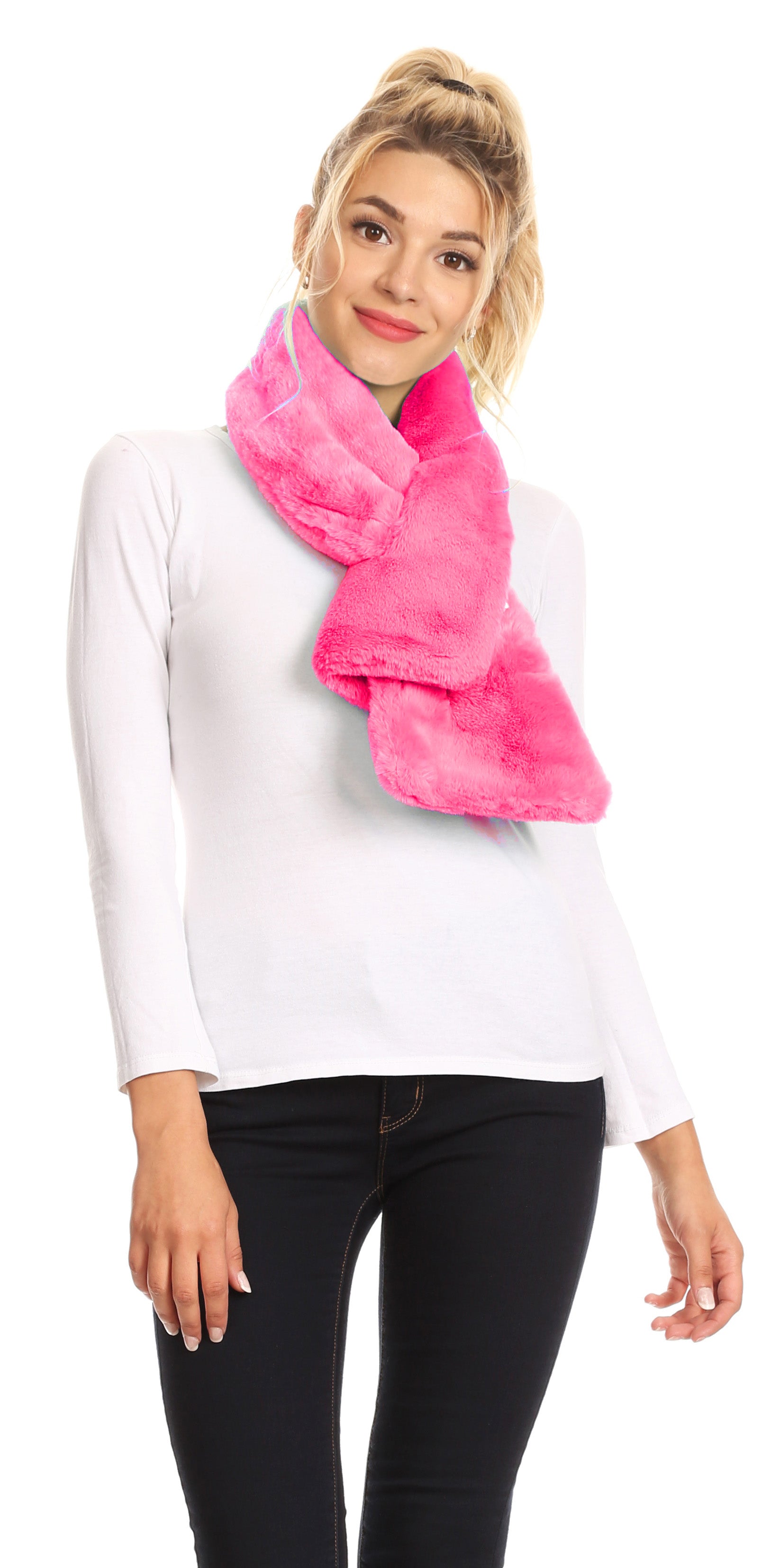 Sakkas Malen Long Rectangle Faux Fur Warm Soft Furry Wrap Around Loophole Scarf - Concordia Style Boutique