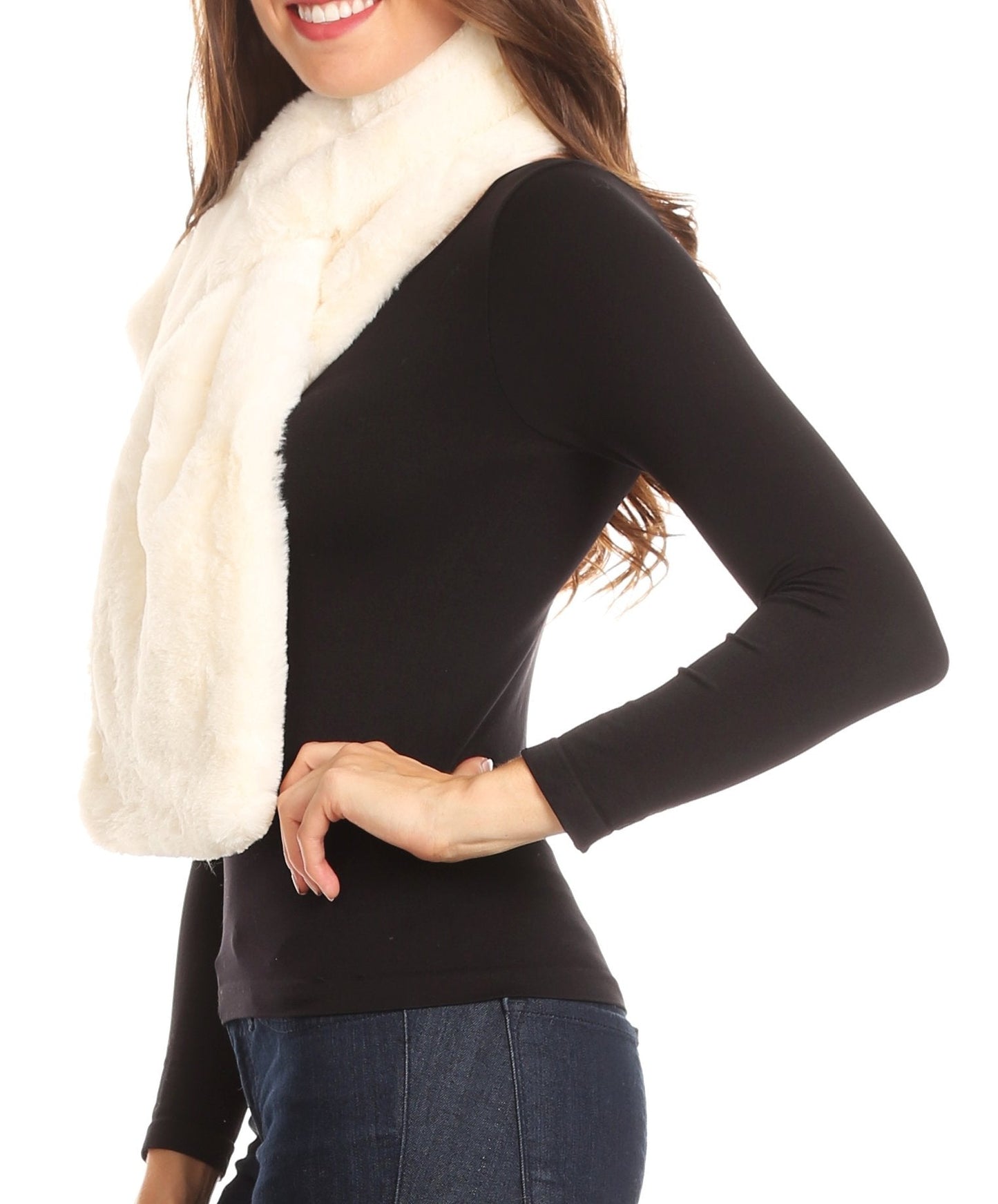 Sakkas Malen Long Rectangle Faux Fur Warm Soft Furry Wrap Around Loophole Scarf - Concordia Style Boutique
