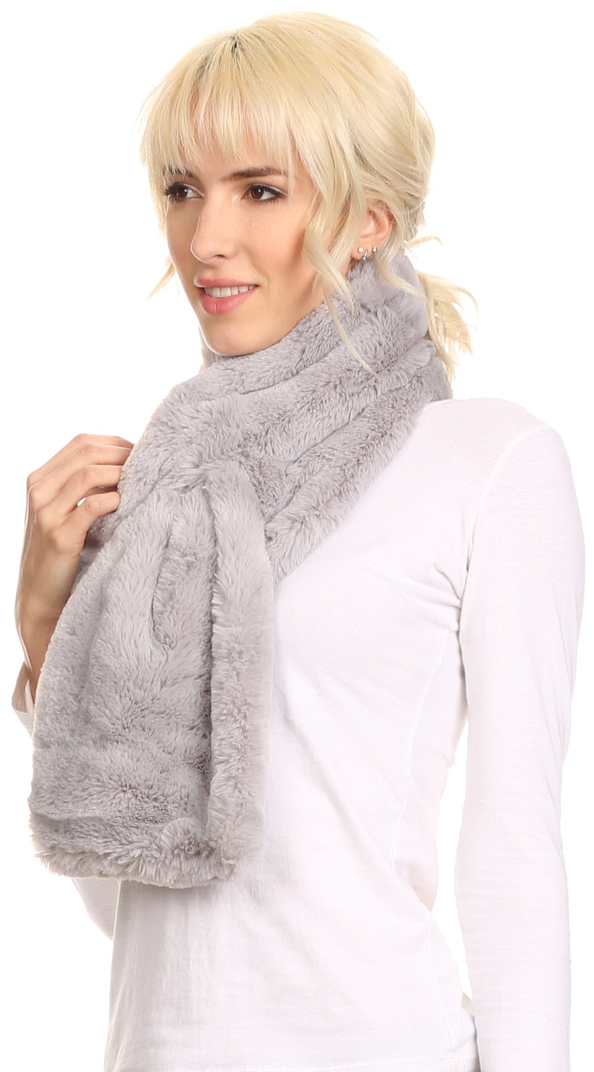 Sakkas Malen Long Rectangle Faux Fur Warm Soft Furry Wrap Around Loophole Scarf - Concordia Style Boutique