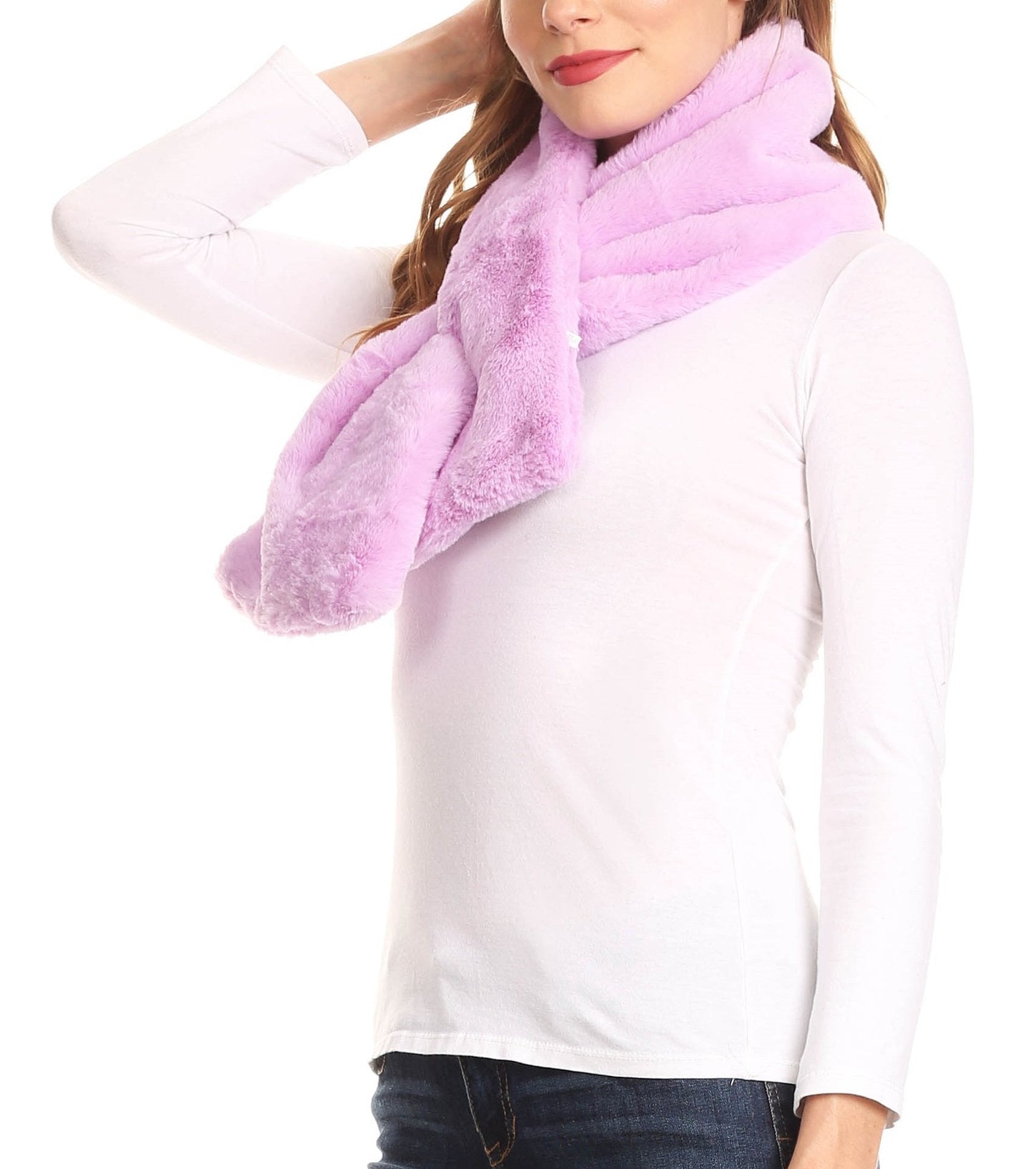 Sakkas Malen Long Rectangle Faux Fur Warm Soft Furry Wrap Around Loophole Scarf - Concordia Style Boutique