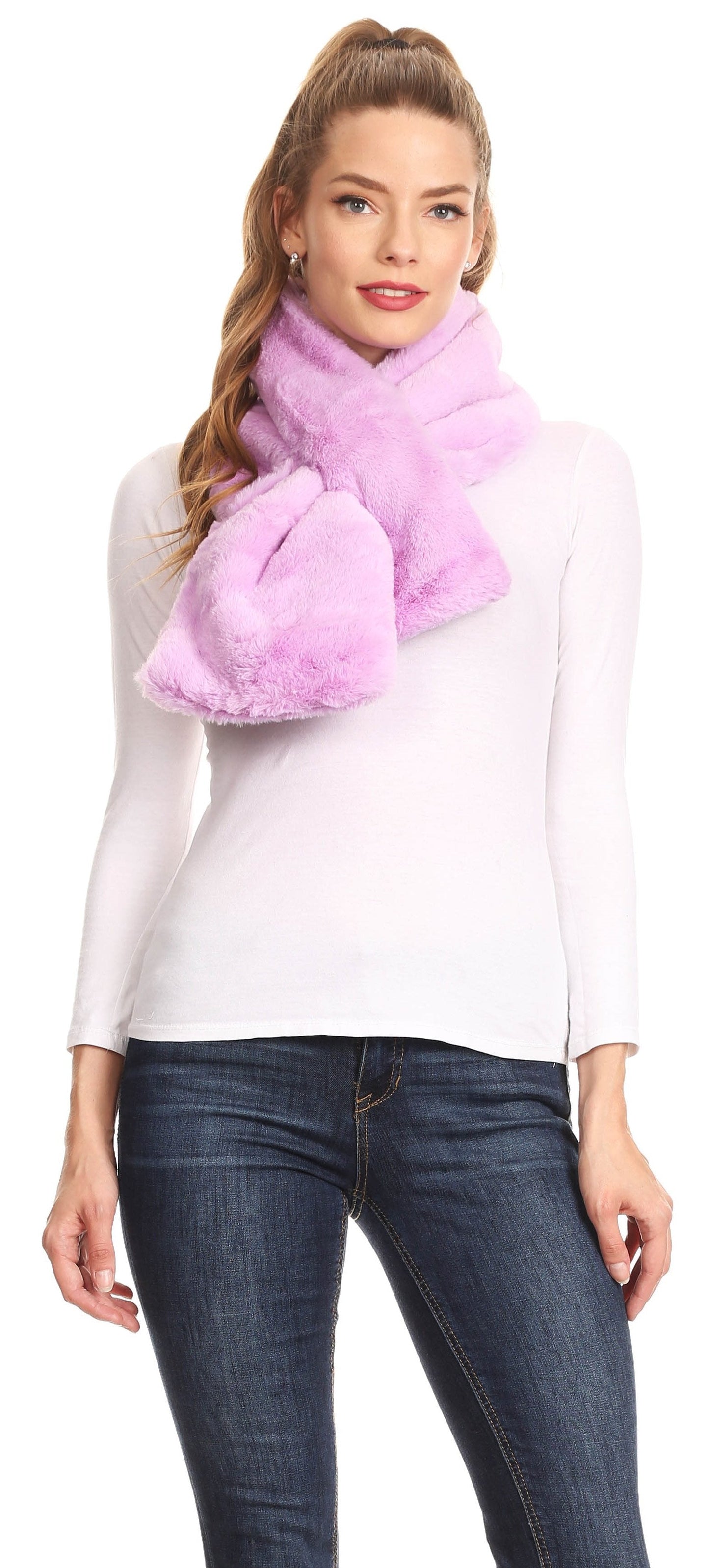 Sakkas Malen Long Rectangle Faux Fur Warm Soft Furry Wrap Around Loophole Scarf - Concordia Style Boutique