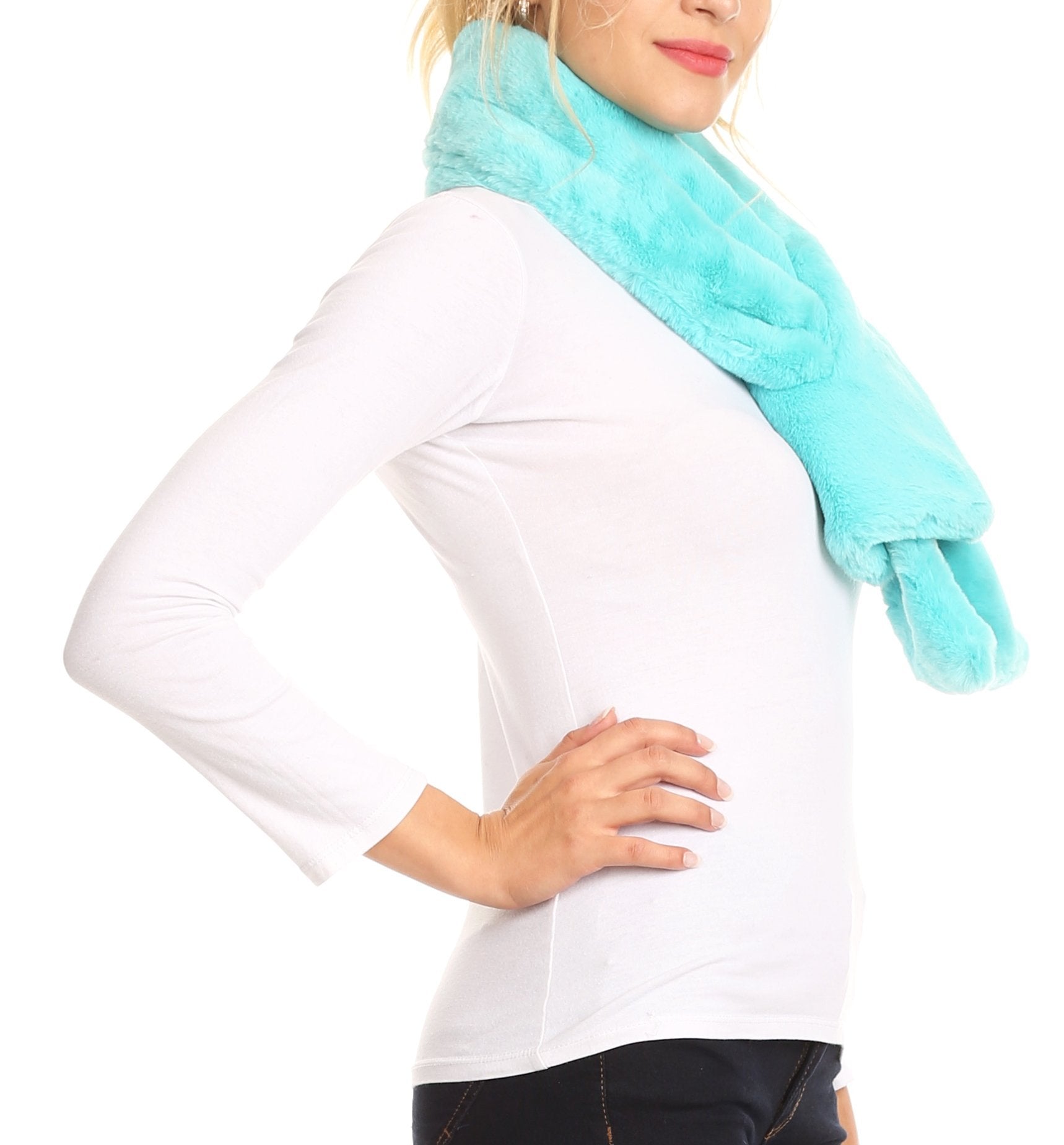 Sakkas Malen Long Rectangle Faux Fur Warm Soft Furry Wrap Around Loophole Scarf - Concordia Style Boutique