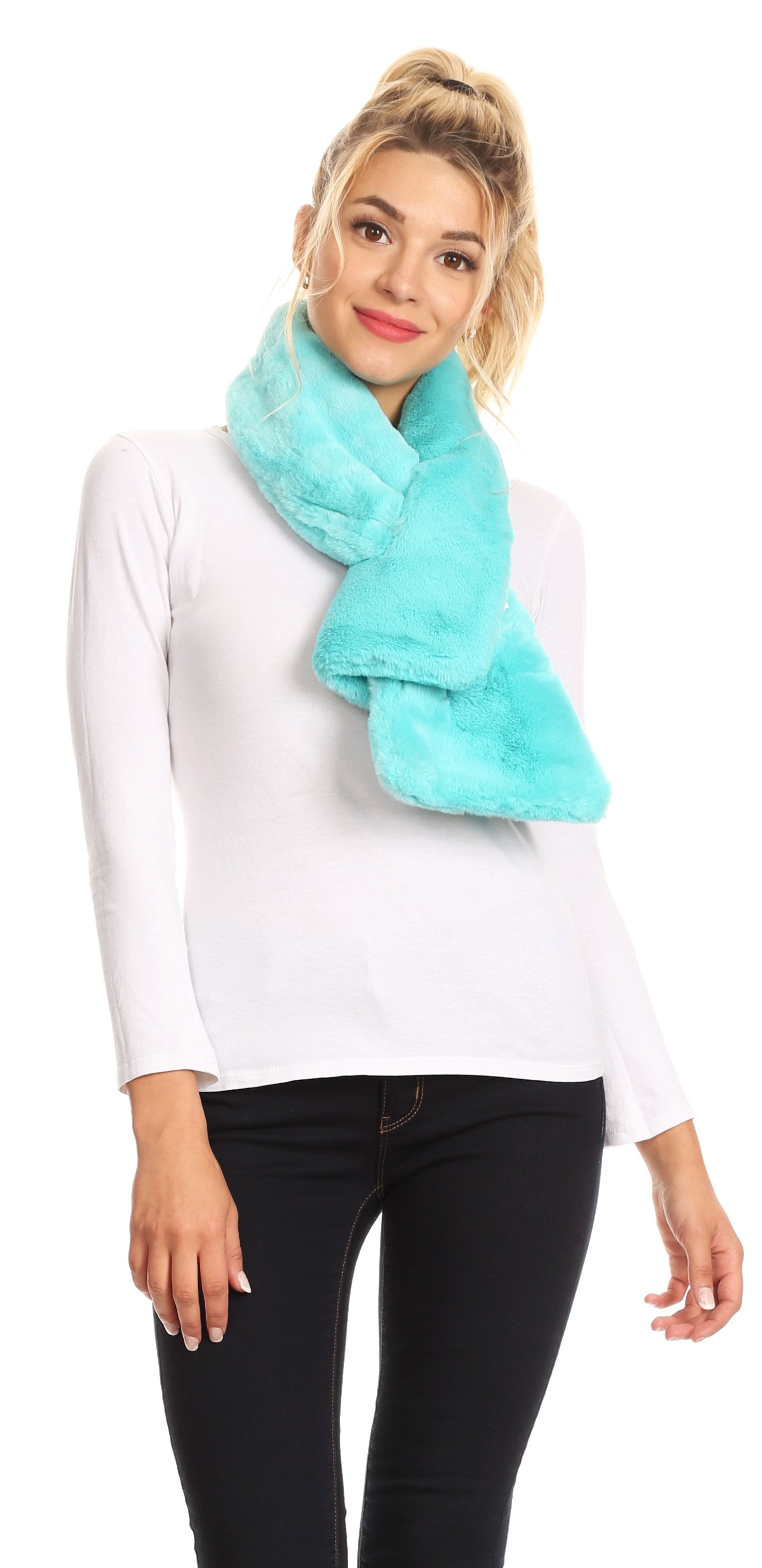 Sakkas Malen Long Rectangle Faux Fur Warm Soft Furry Wrap Around Loophole Scarf - Concordia Style Boutique