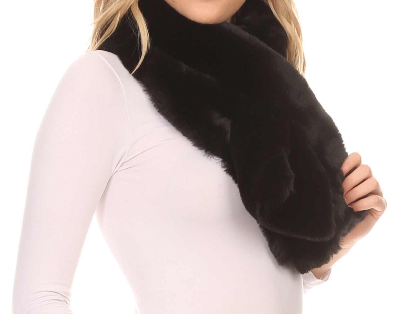 Sakkas Kiy Loophole Faux Fur Long Soft Warm Comfortable Textured Bow Scarf - Concordia Style Boutique