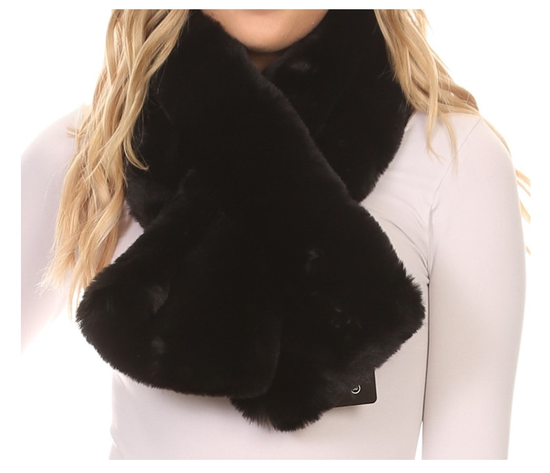 Sakkas Kiy Loophole Faux Fur Long Soft Warm Comfortable Textured Bow Scarf - Concordia Style Boutique