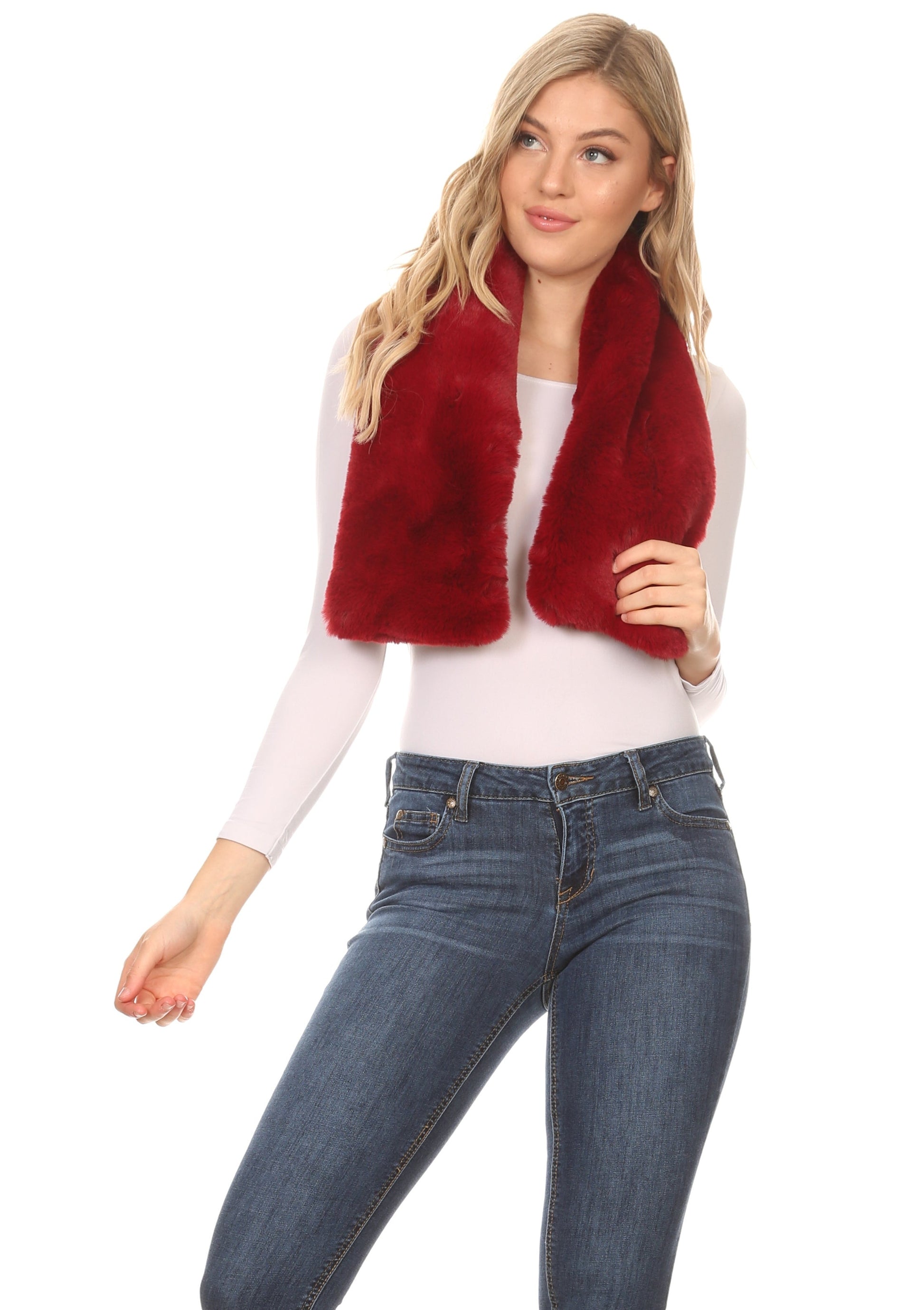 Sakkas Kiy Loophole Faux Fur Long Soft Warm Comfortable Textured Bow Scarf - Concordia Style Boutique