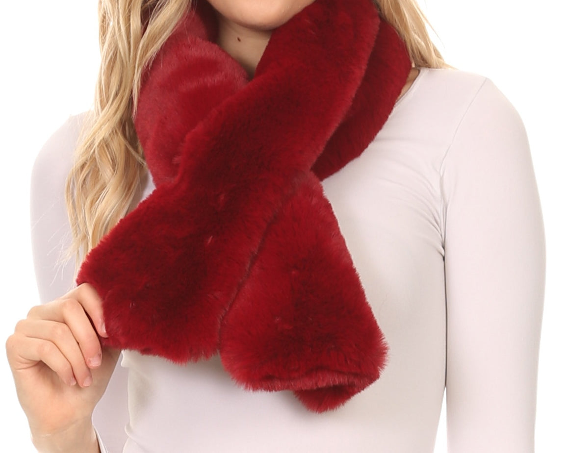 Sakkas Kiy Loophole Faux Fur Long Soft Warm Comfortable Textured Bow Scarf - Concordia Style Boutique