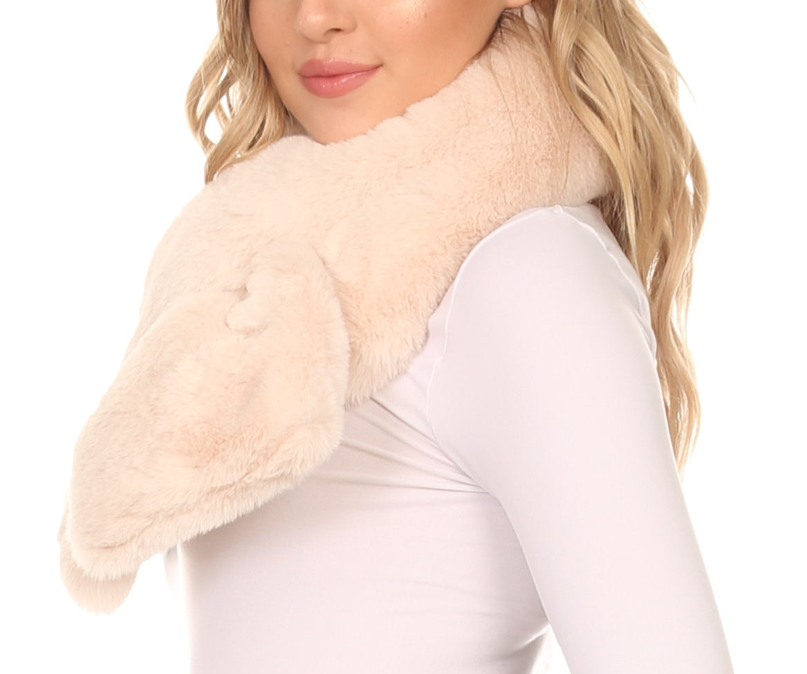 Sakkas Kiy Loophole Faux Fur Long Soft Warm Comfortable Textured Bow Scarf - Concordia Style Boutique